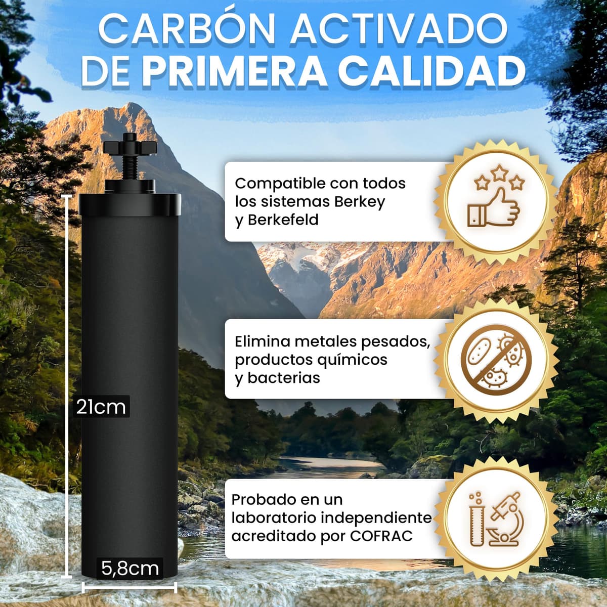 Cartucho de filtro para filtro de agua por gravedad – Compatible con Berkey & Berkefeld – Purificación eficaz del agua potable – Filtración de alto rendimiento Anti-Bacteriana – Certificado por NSF — view 5