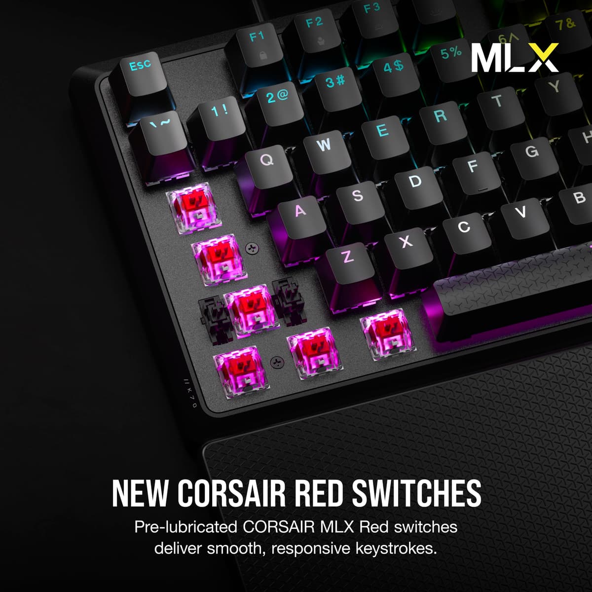 CORSAIR K70 CORE RGB Mechanical Wired Gaming Keyboard with Palmrest – Pre-Lubed MLX Red Linear Switches, SOCD, ABS Painted Keycaps, Sound Dampening, Media Control Dial, QWERTY UK – Black — view 3