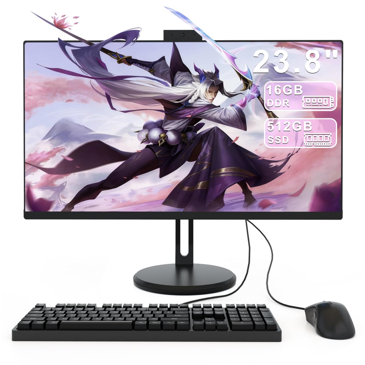 23.8-inch All-in-One Desktop Computer – Core i5-7300HQ (Up to 3.5GHz), 16GB RAM, 512GB SSD, With Retractable Privacy Webcam, Wi-Fi 6, Bluetooth 5.3, HDMI, VGA, USB 3.0, RJ45, Keyboard & Mouse