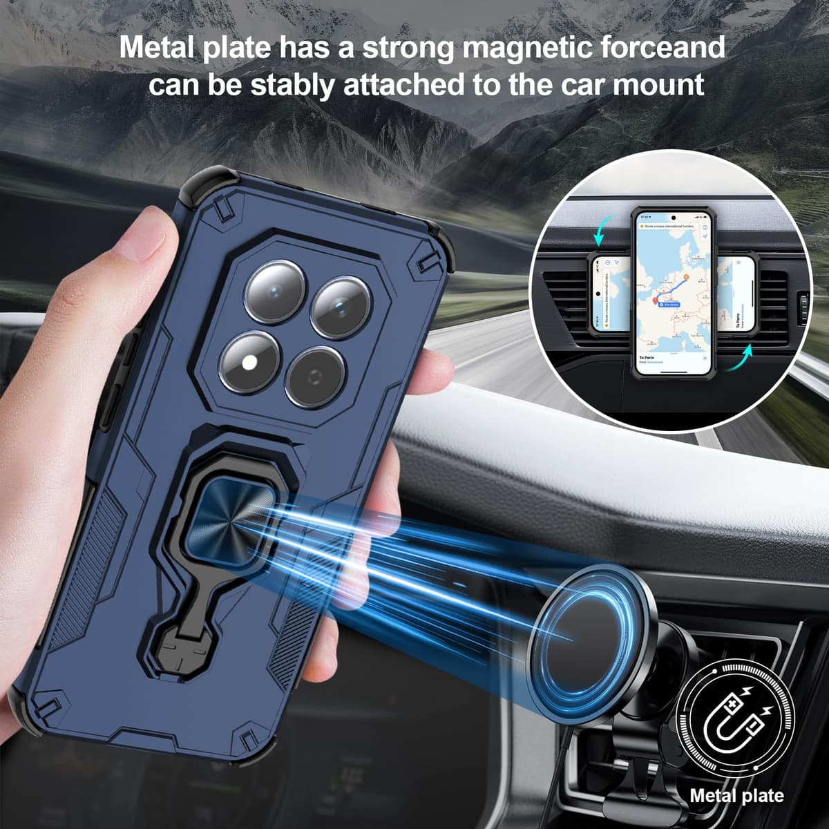 Funda para Xiaomi Redmi Note 15 Pro 5G, Carcasa Antigolpes con Soporte anular metálico, Case Protectora de Grado Militar, Azul — view 4