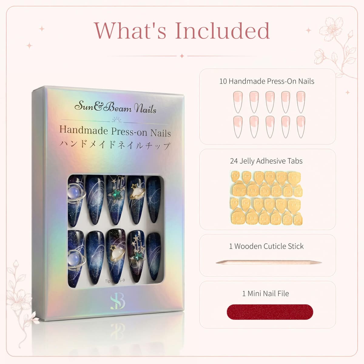 Sun&Beam Nails Handmade Press On Nails Medium Almond Light Pink Pearl Shell Glossy 10 Pieces Reusable for Everyday Wear and Special Occasions (#010 M) — view 6