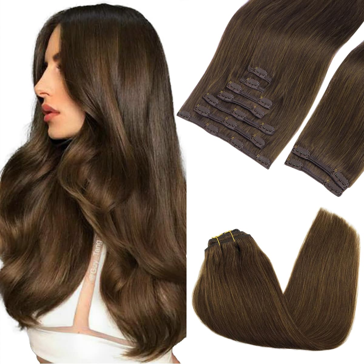 GOO GOO Clip in Hair Extensions Human Hair, 18inch 150g 9Pcs, #2 Dark Brown, Hair extensions for women, Human Hair Extensions Clip in — view 90