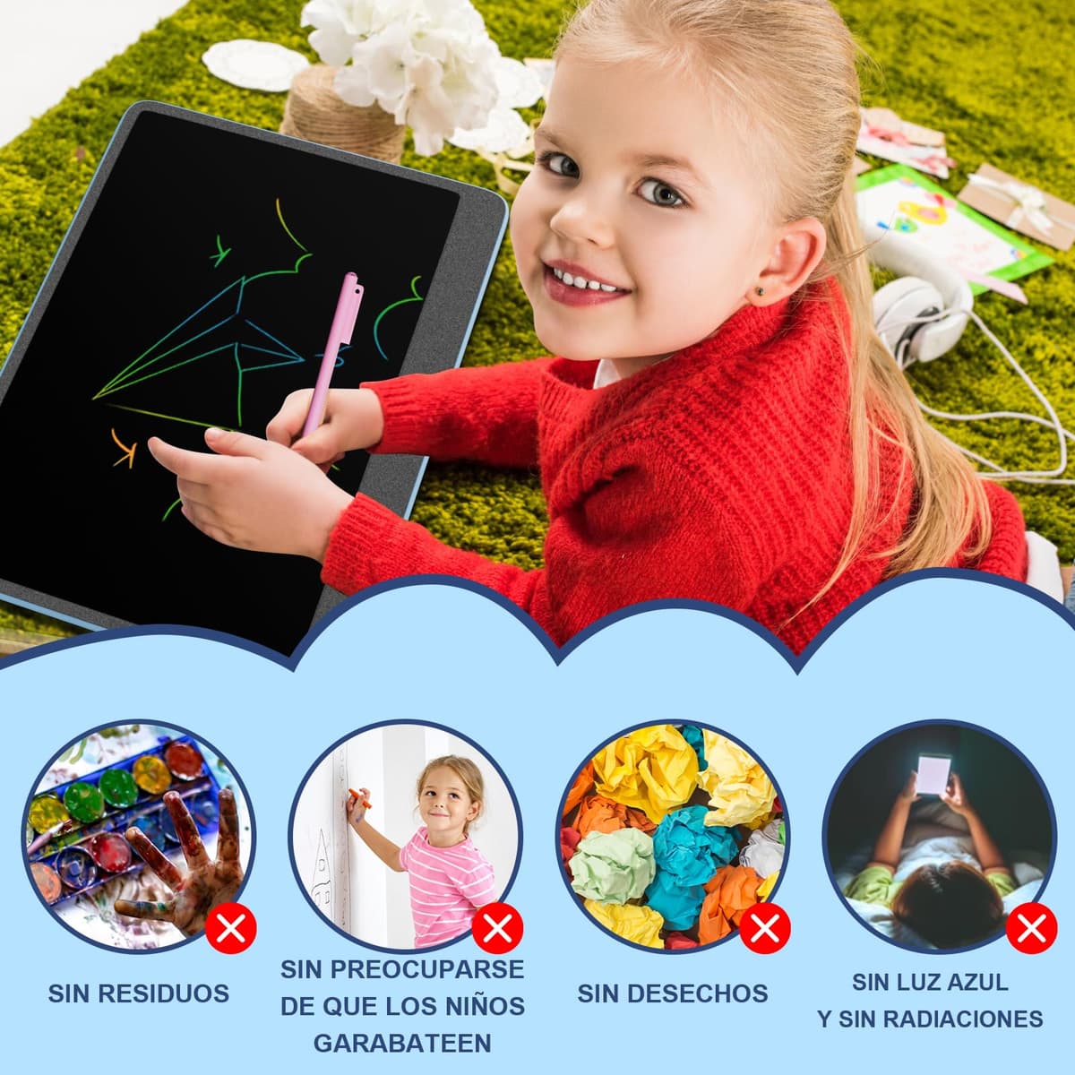 16 Pulgadas Tableta de Escritura LCD, Electight Infantil Tableta de Graffiti de Colores para Niños 3~12 Años, con Borrable y Bloqueo Función, Reutilizable, Juguete Educativo Halloween Navidad, Azul — view 5