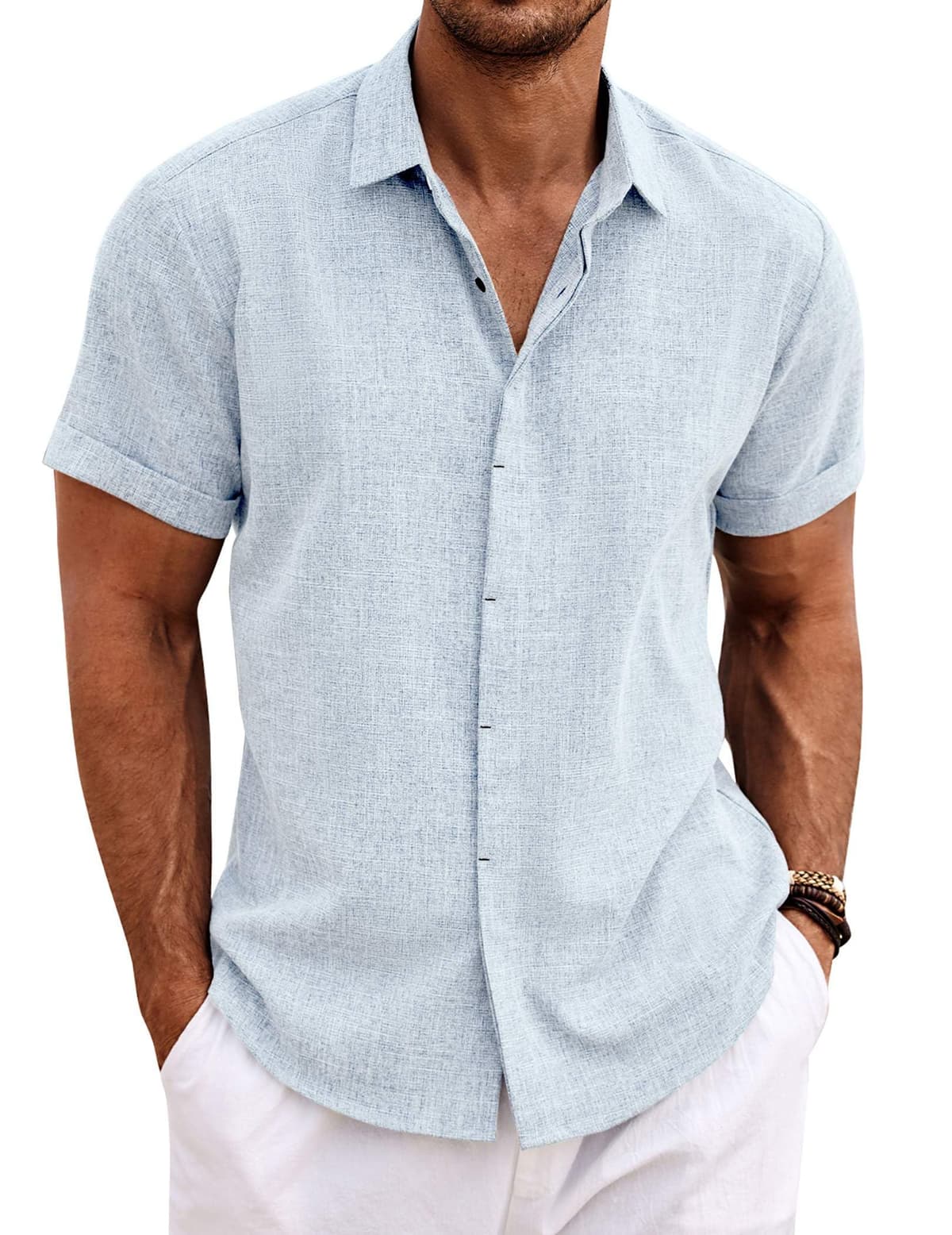 COOFANDY Men's Linen Shirts Short Sleeve Casual Shirts Button Down Shirt for Men Beach Summer Wedding Shirt — view 23