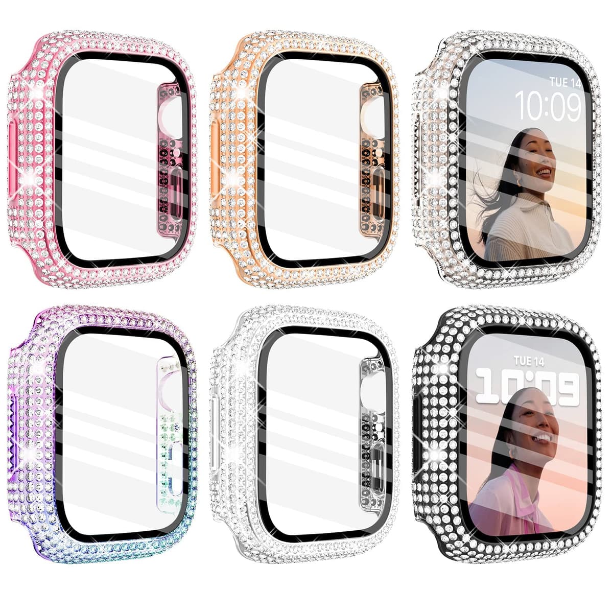 WINGLE Compatible with Apple Watch Screen Protector 38mm Series 3 2 1, Women Shiny Diamond Cover with Tempered Glass Screen Protector for apple watch Case 38mm, Clear — view 31