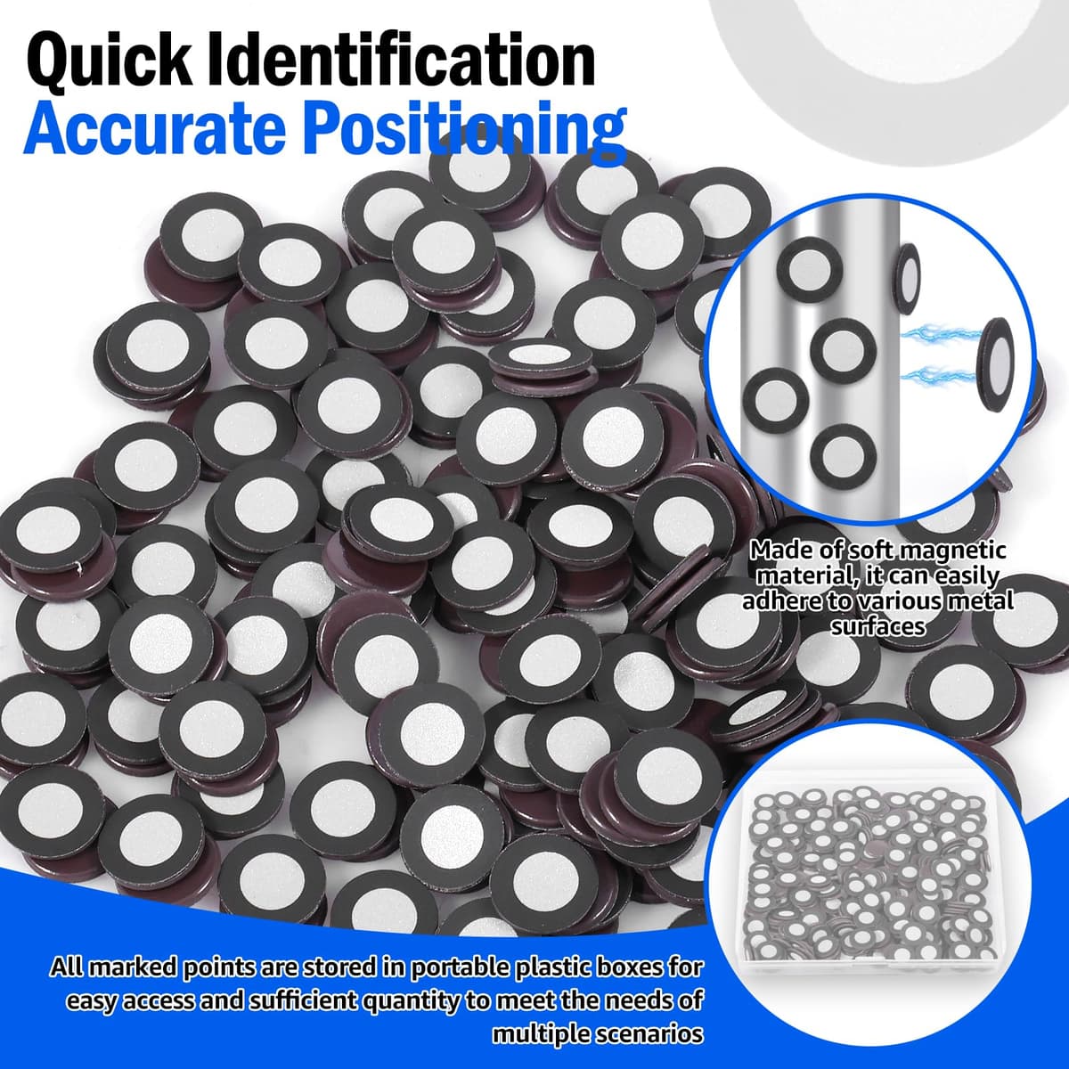200/400 marcadores magnéticos para escáner 3D, escáner magnético 3D, interior de 6,0 mm, exterior 10 mm, punto de seguimiento, punto de referencia altamente reflectante, para escanear (negro, 400 — view 3