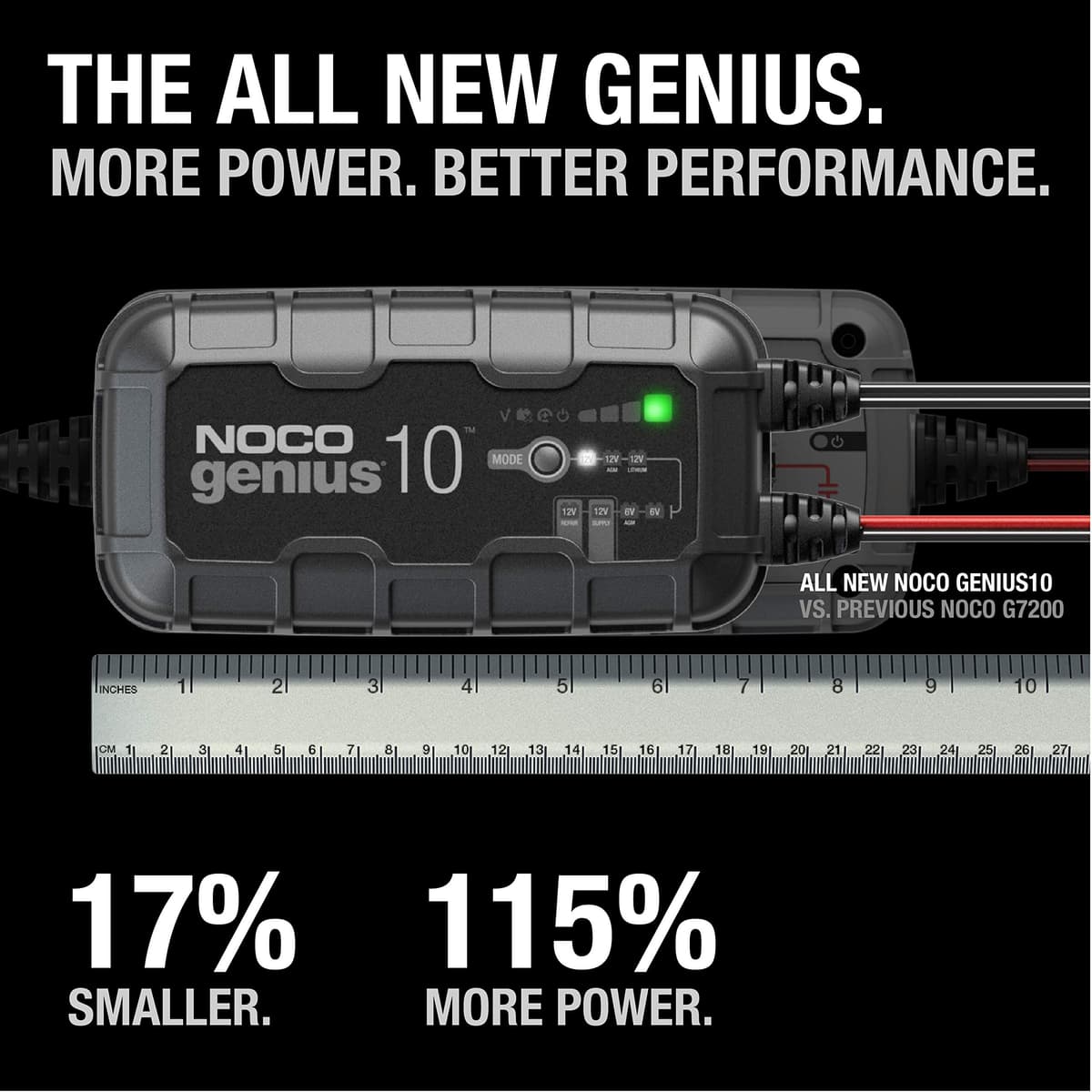 NOCO GENIUS10: 10A 6V/12V Smart Battery Charger – Automatic Maintainer, Trickle Charger & Desulfator with Overcharge Protection & Temperature Compensation – For Lead-Acid & Lithium Batteries — view 2
