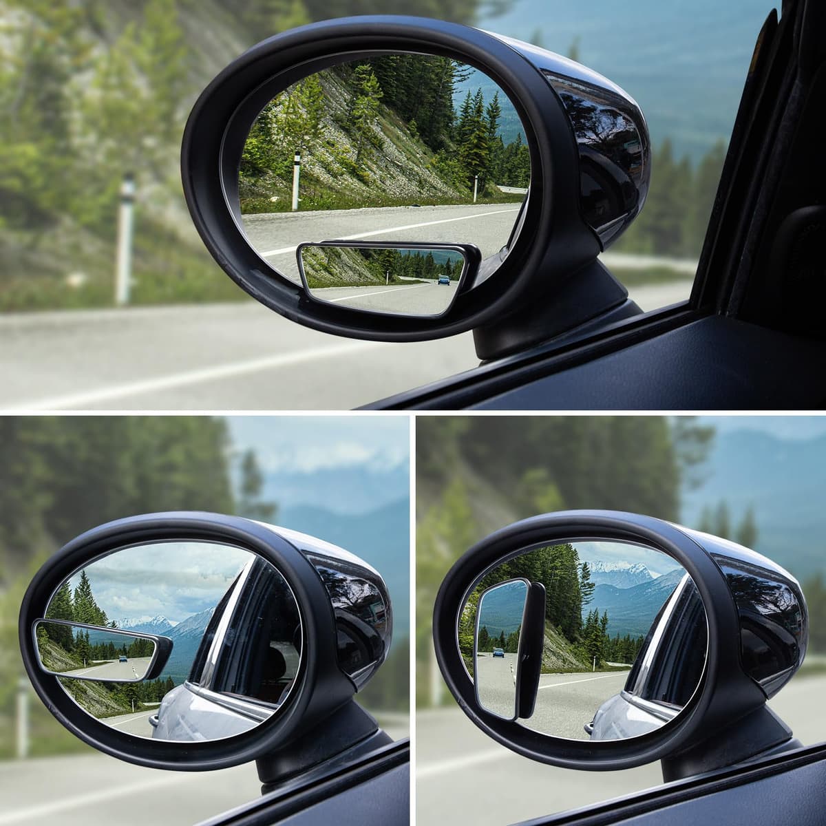 Spurtar 2 Pack Blind Spot Mirrors for Cars, HD Glass Framed Convex Rear View Blind Spot Mirror Stick on with 360° Rotation Adjustable blindspot mirror for Trucks, Cars, SUVs, RVs, and Vans — view 2