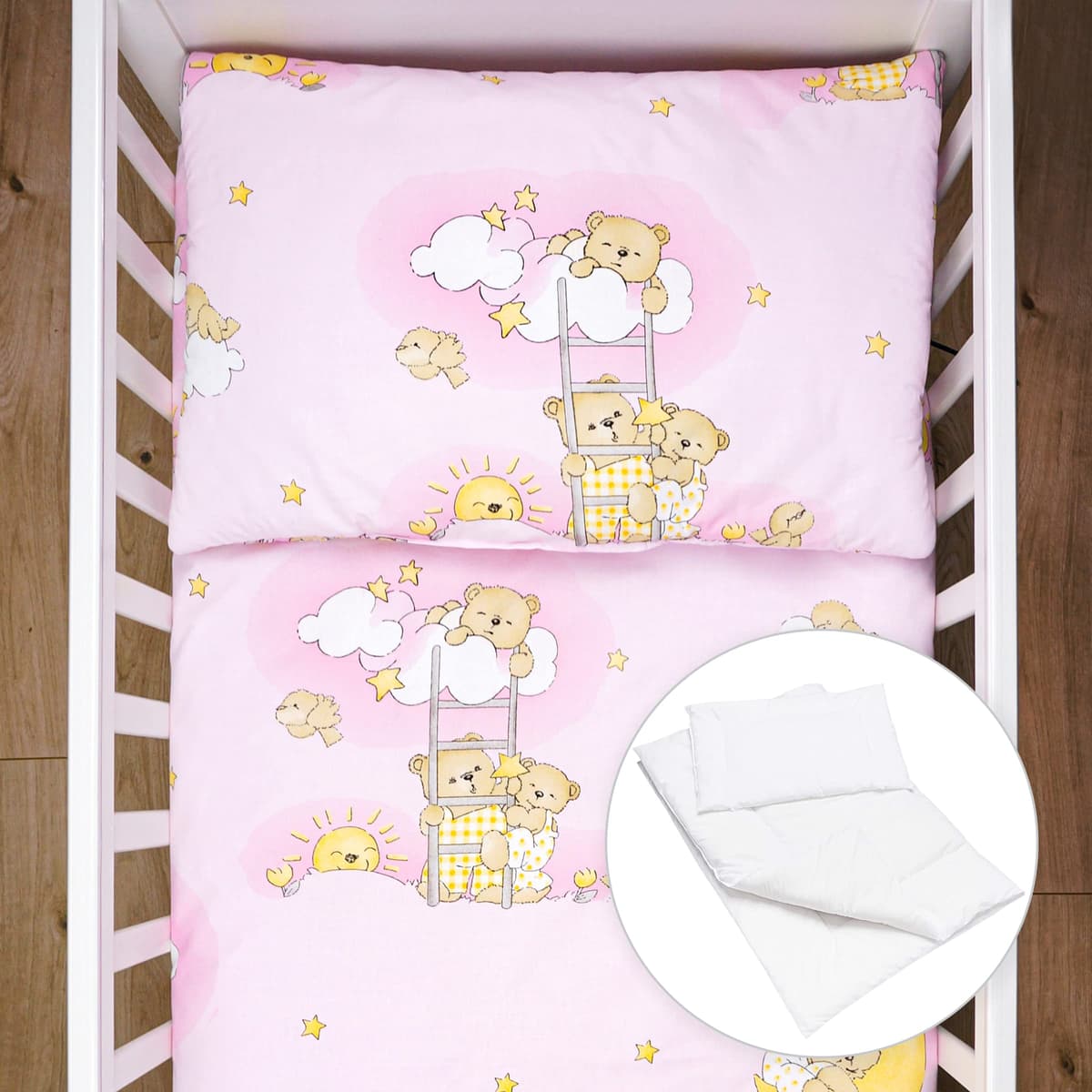 Baby Comfort 4 Piece Duvet Pillow Duvet Cover Pillowcase 80x70 cm Bedding Set 12M+ (Ladders Pink) — view 66