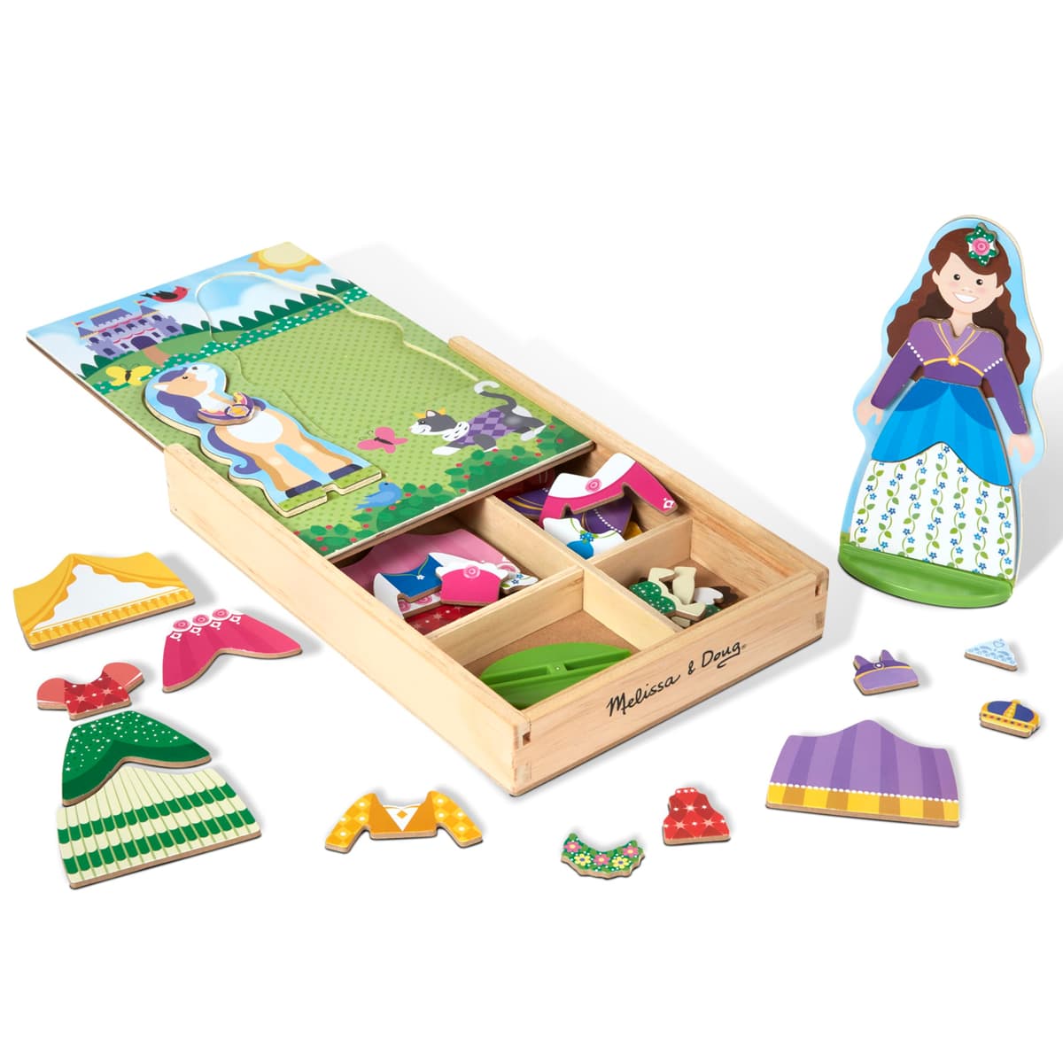 Melissa & Doug - Juego de imitación, de muñecos de madera para vestir con piezas magnéticas - Princesa y caballo (35 piezas) — view 3