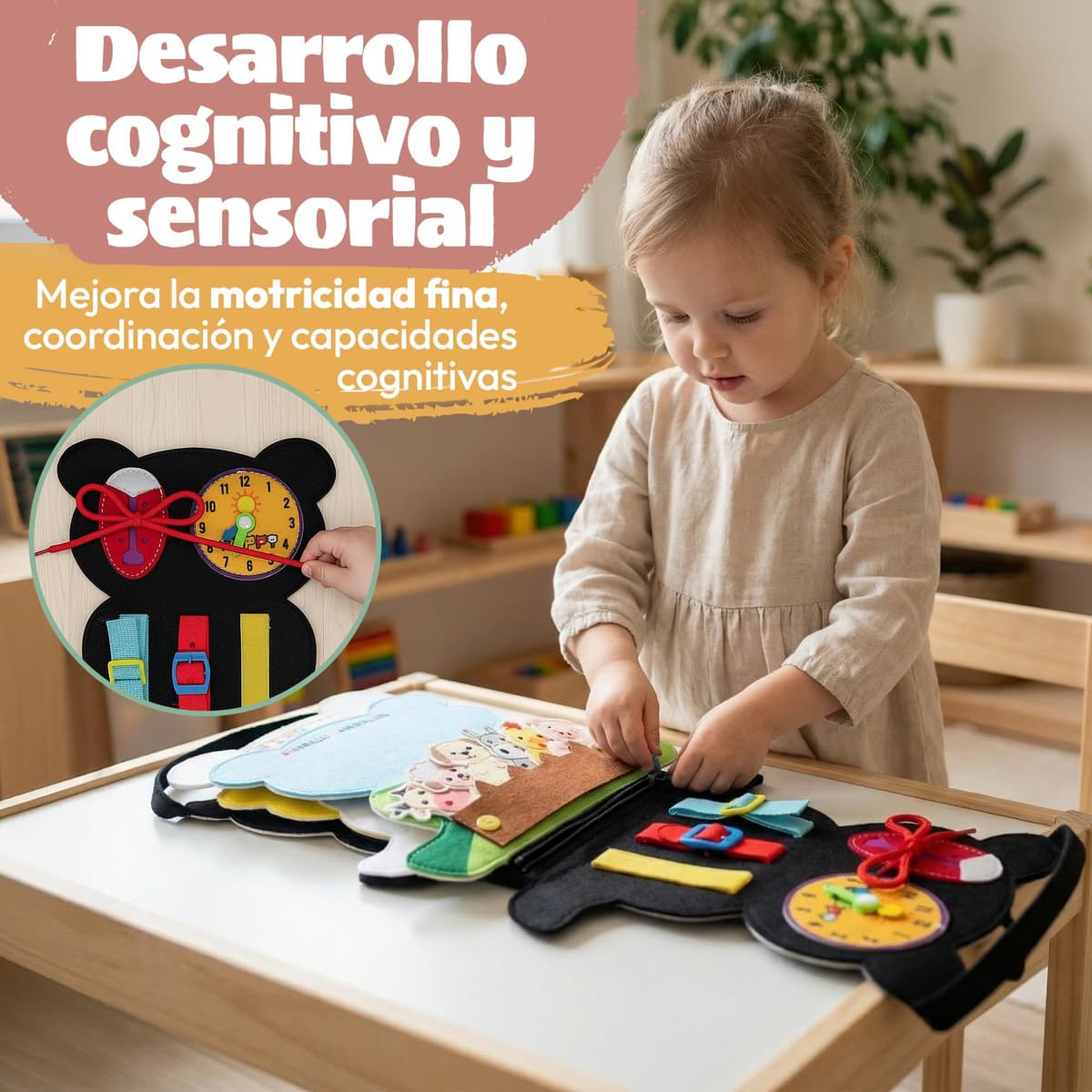 Busy Board Montessori +3 años de Fieltro - Busy Book Sensorial con Letras, Números y Animales - Juego Montessori 3 años con Habilidades de Motricidad Fina - Diseño Panda — view 5