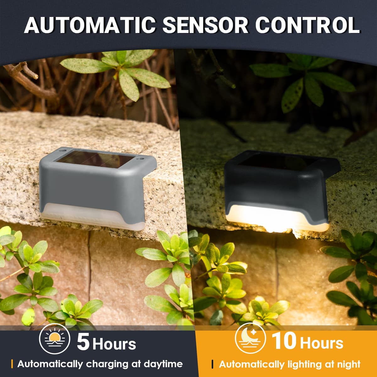 GIGALUMI Luces Solares para Exteriores Pack de 12, Luces para Escaleras, Impermeables, Iluminación LED para Escaleras Exteriores, Escalones, Vallas, Patios, Terrazas, Gris, Blanco Cálido — view 4