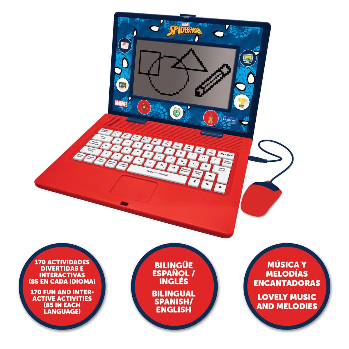 LEXIBOOK, Spider-Man, Portátil Bilingüe y Educativo ESPAÑOL/INGLÉS, Juguete para Niños, 170 Actividades para Aprender, Jugar Juegos y Música, Pantalla Grande, Azul/Rojo, JC599SPi2 — view 2