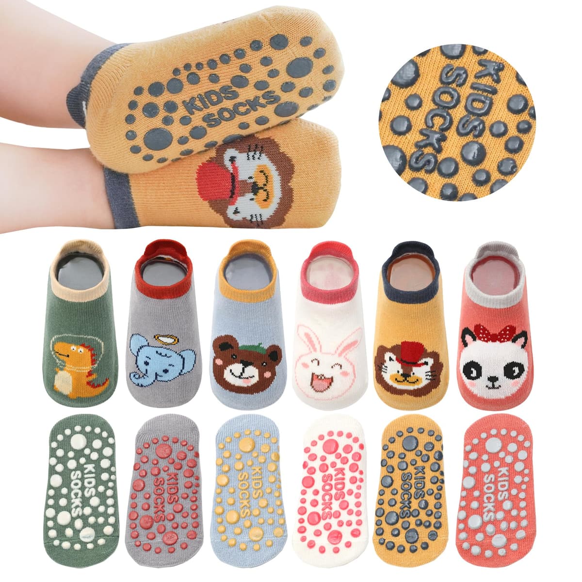 YANWANG Bebé Antideslizante Tobillo Calcetines De Dibujos Animados Lindo Agarre Calcetines Para Bebés Niños Niños Niñas Multicolores 6 Par — view 12