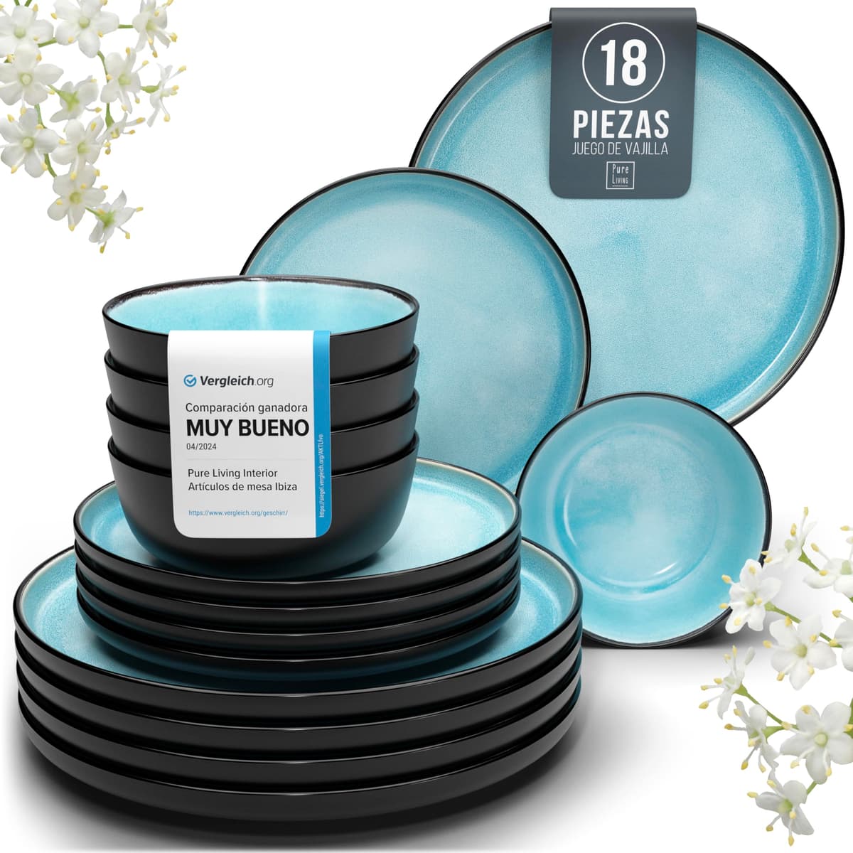Juego de 6 platos hondos Ibiza – gres premium, resistente a los arañazos, apto para lavavajillas, microondas – Elegante juego de platos hondos – Platos de pasta hondos grandes – Pure Living vajilla — view 39