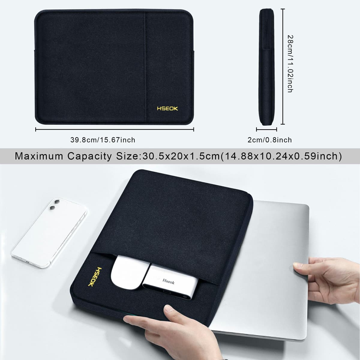 HSEOK 15,6" Funda para Computadora Portátil, Funda Impermeable a Prueba de Golpes con Bolsillo Lateral, Compatible con MacBook Pro 16"/15" y la Mayoría de Las PC de 15" 15,6" 16",B02K01 — view 2