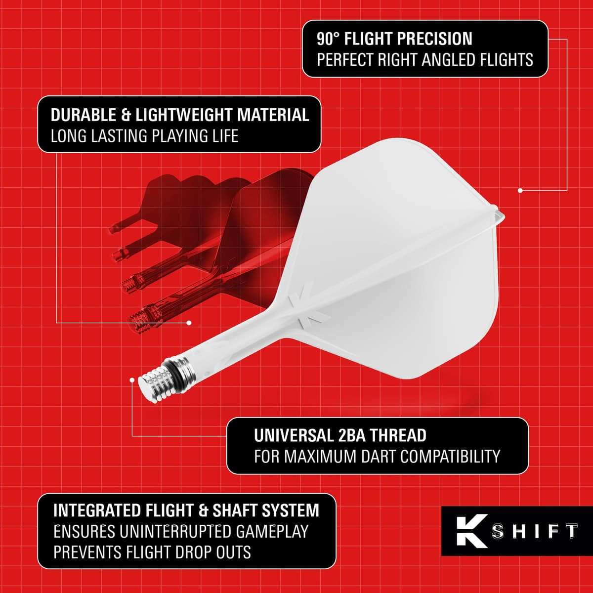 Target Darts K-Shift N.º 2 Integrado Vuelos y Eje | K Shift N.º 2 Vuelo y Eje Sistema, Blanco/Transparente/Negro – K-Flex Corto/Intermedio/Medio Shift Giratoria Base, Profesionales Dardos Accesorios — view 4