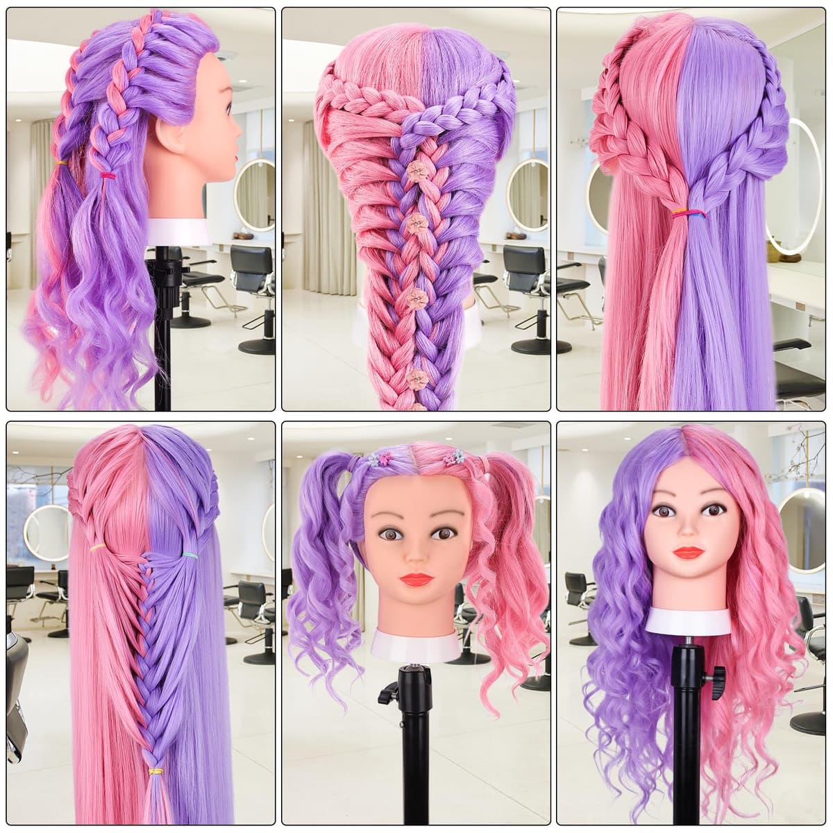 Cabeza de Maniquí, TopDirect 66cm/26" 50% Cabello Real Practicas Formación Muñeca de la Cosmetología para Peluquería, Cabeza de Muñeca con Soporte de Mesa + Accesorios de Peinado — view 5