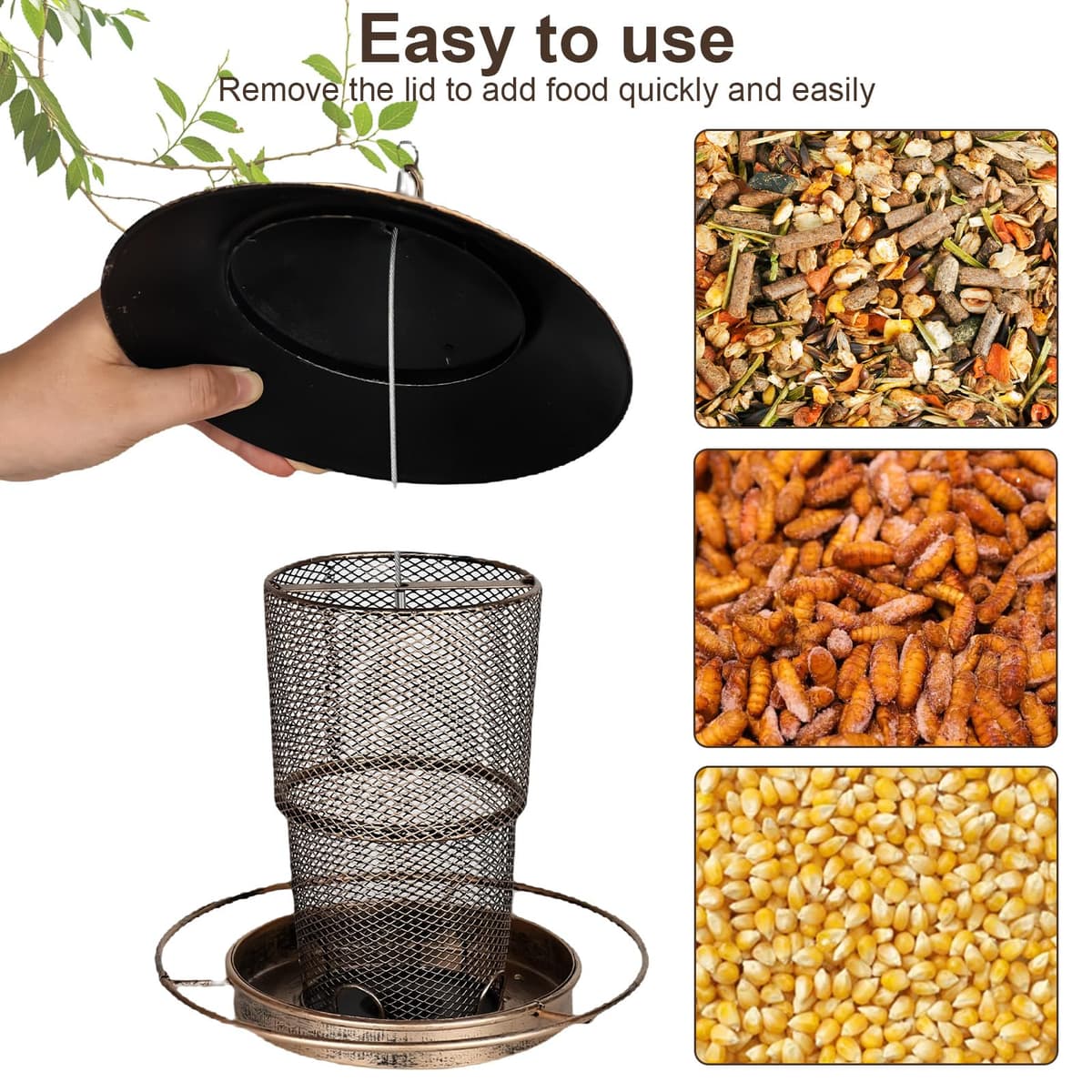 Comedero para pájaros colgante, plegable, comedero para pájaros, comedero para pájaros, resistente a la intemperie, con techo, decoración de jardín, adecuado para balcón, jardín — view 4
