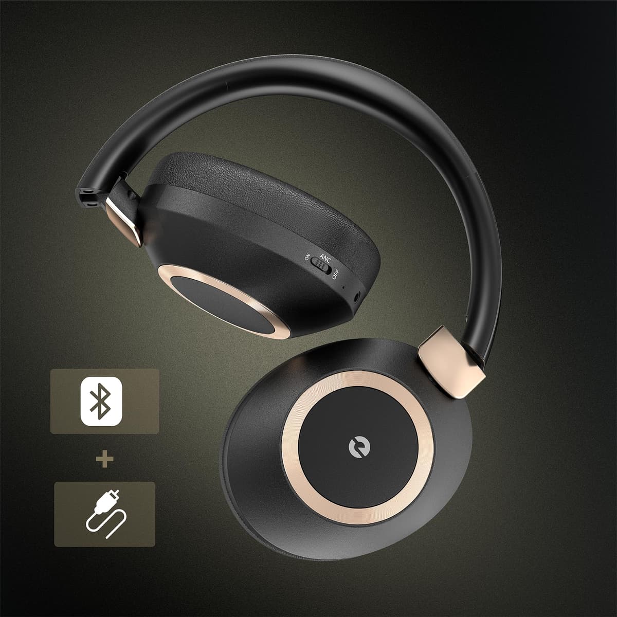 Rebocico Active Noise Cancelling Headphones, 100H Playtime Headphones Wireless Bluetooth, with Microphone, Over- Ear Deep Bass,Fast Charging for Travel,Office,Home — view 3