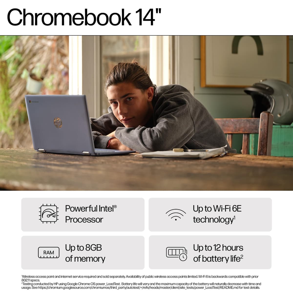 HP Chromebook 14" | Intel Processor N100 Processor| 4 GB RAM | 128 GB Flash Storage | Intel UHD Graphics | HD Display | Up to 12hrs battery | Chrome OS | Dual Speakers | Glacier Silver | 14a-nf0002sa — view 2