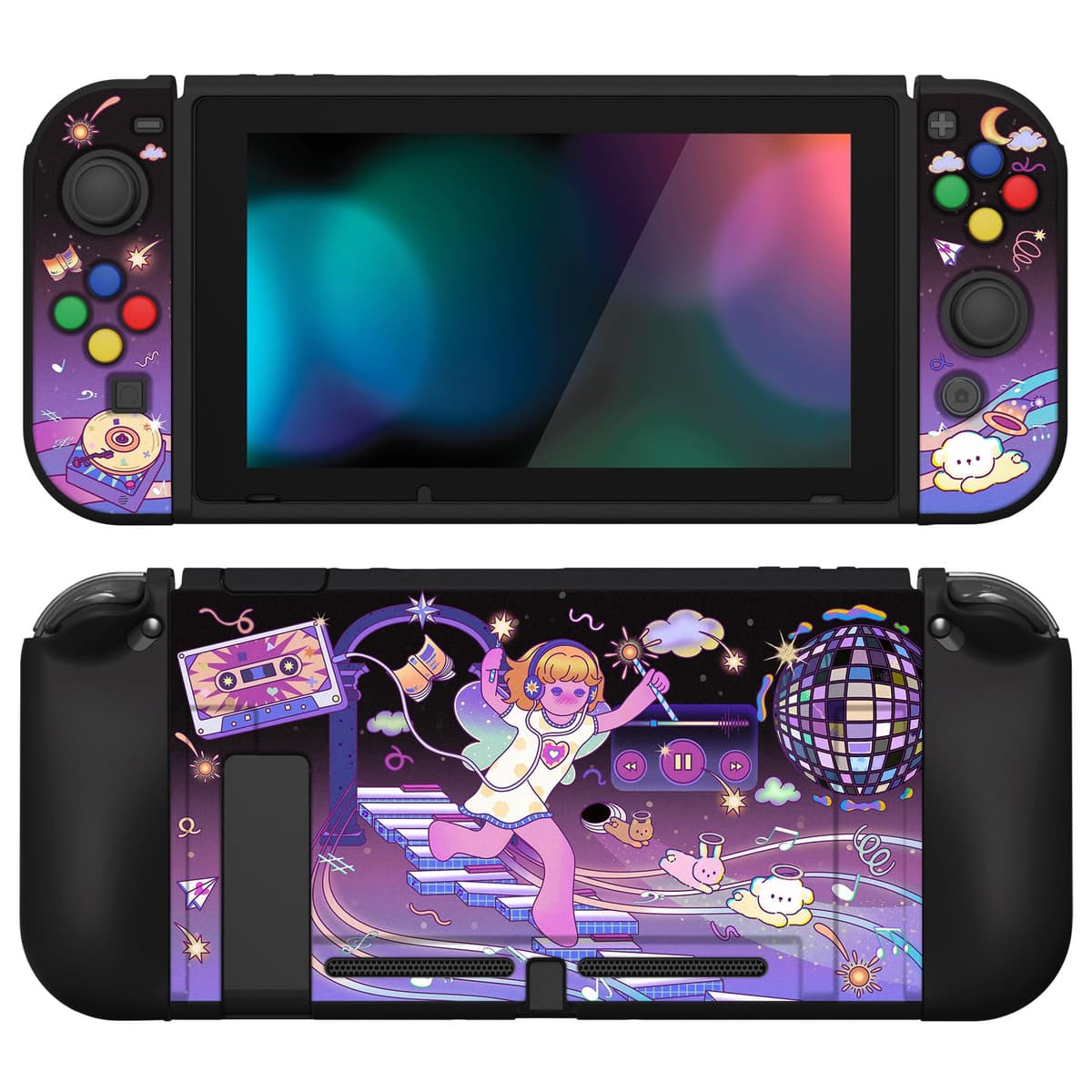 playvital ZealProtect Soft Protective Case for Nintendo Switch, Flexible Cover Protector for Switch with Screen Protector & Thumb Grip Caps & ABXY Direction Button Caps - Cherry Bunny & Cherry Bear — view 24