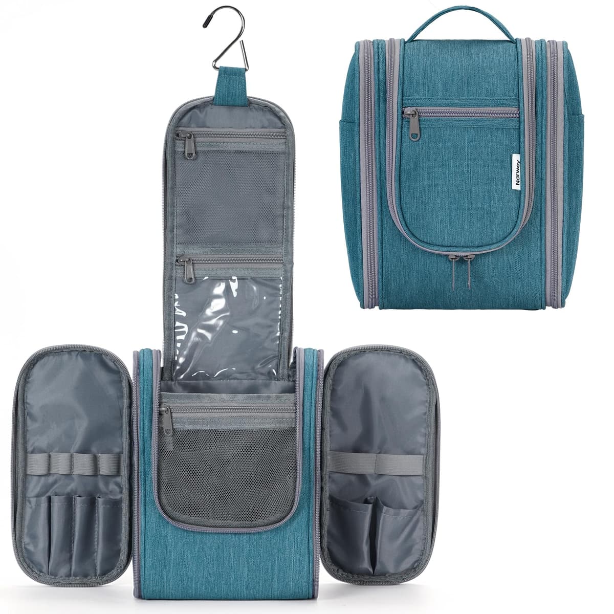 Narwey Neceser Mujer Bolsa de Aseo Colgante, Organizador de Maquillaje Neceser Viaje para Hombre y Mujer Accesorios de Viaje (Verde Azulado(Pequeño)) — view 2