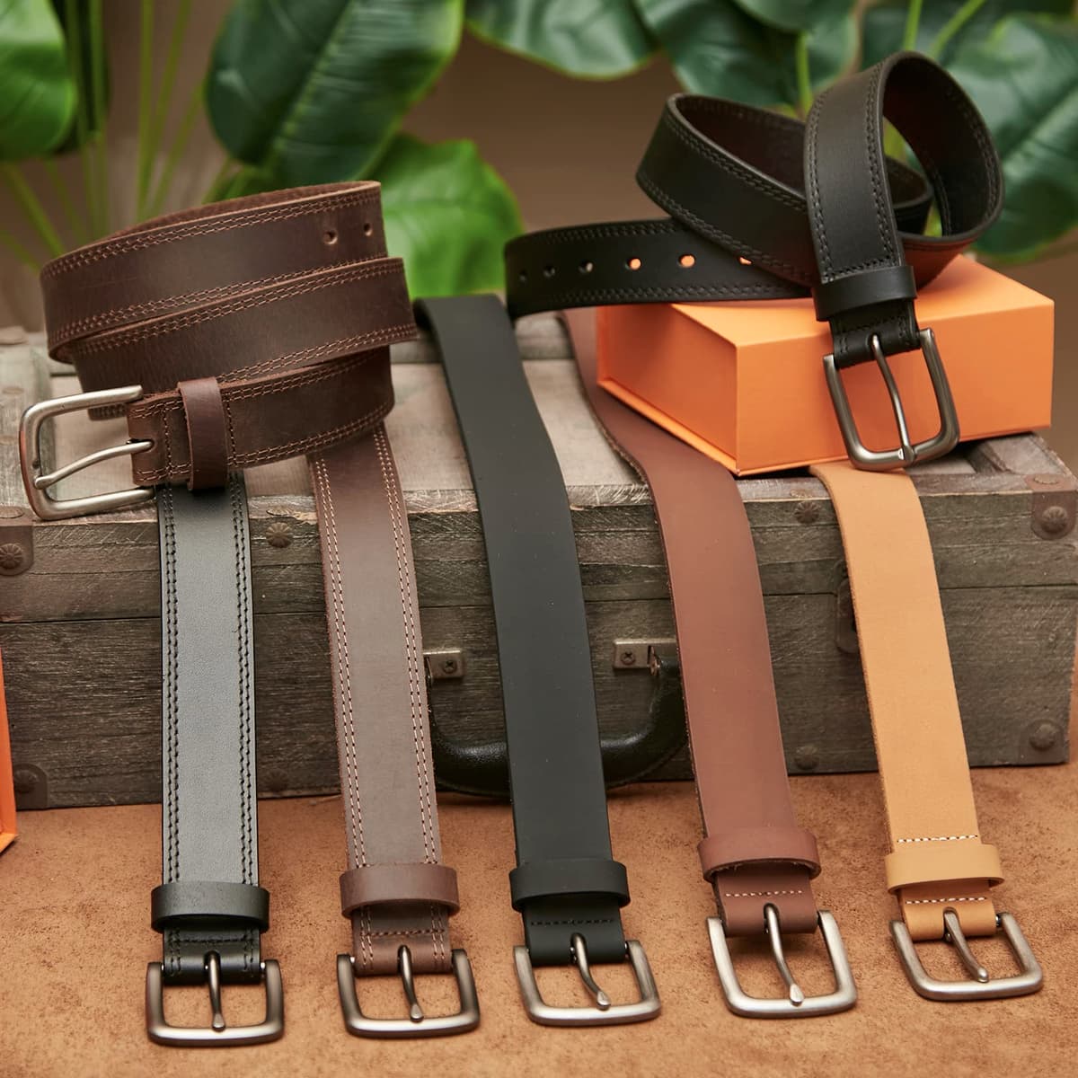 Vatan Men's Genuine Leather Casual Every Day Jeans Belts, Handmade Men Leather Belt with Gift Box — view 7