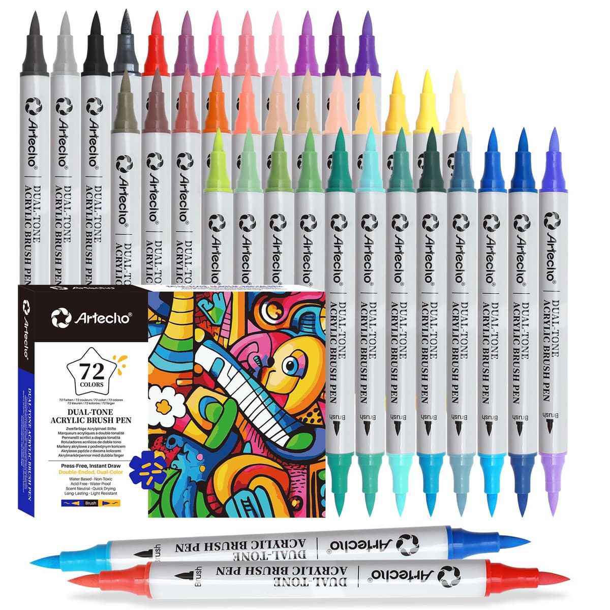 Artecho Lápices acrílicos de 24 colores, 0,5 – 5 mm, resistente al agua, doble punta (pincel y punta fina), con extremos dobles para pintura de roca, papel, madera, huevo, lienzo — view 12