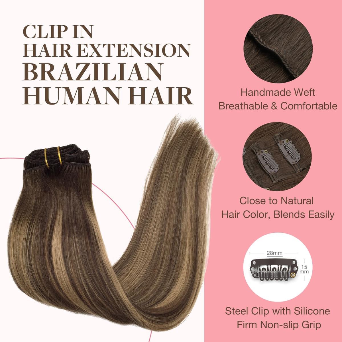 GOO GOO Clip in Hair Extensions Human Hair, 18inch 150g 9Pcs, #2 Dark Brown, Hair extensions for women, Human Hair Extensions Clip in — view 247