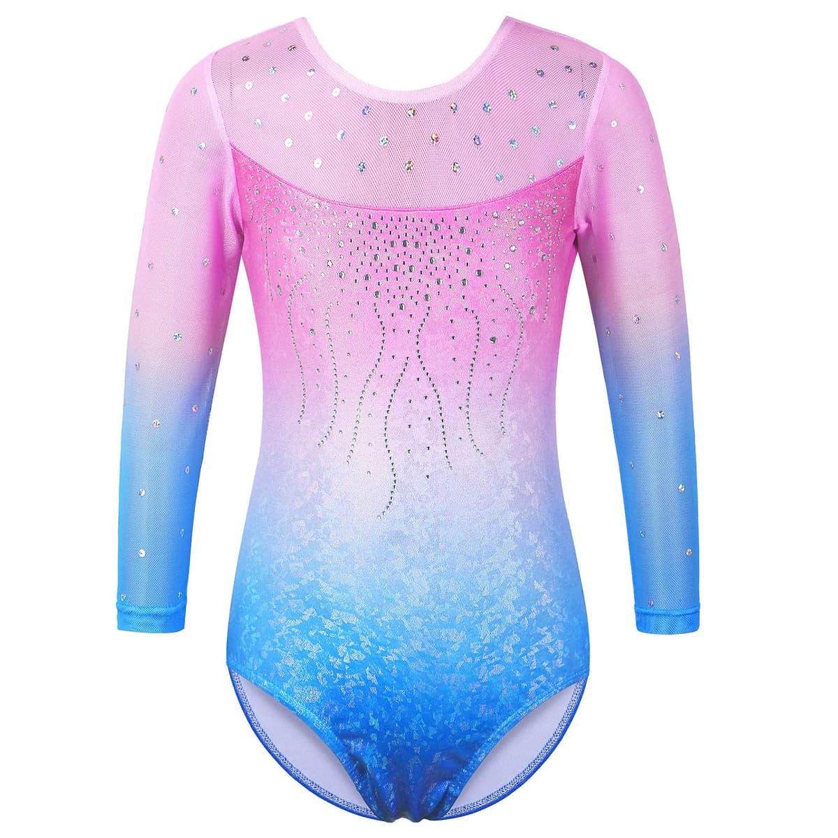 Niña Maillots de Gimnasia Mangas Largas con Lentejuelas en Tul