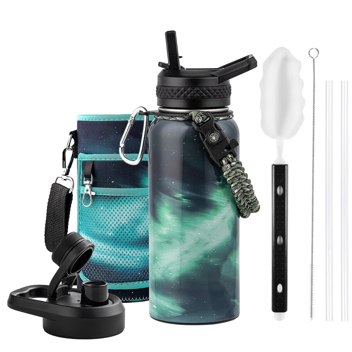 RAYMYLO One Gallon Water Bottle Insulated, Triple Walled Vacuum Stainless Steel (Cold for 48 Hrs), Leak Proof & Non-BPA, Large Water Flask Jug with Paracord Handle & Straw Spout Lids — view 102