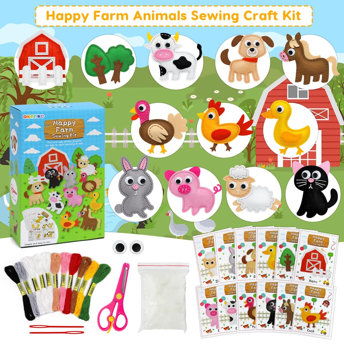 OKOOKO Animal Sewing Craft Kit, DIY Crafting and Sewing Set for Kids, Plush Craft, Art Craft Kits, Fun and Educational Craft Set, Sew Your Own Felt Animals Craft Kit — view 7