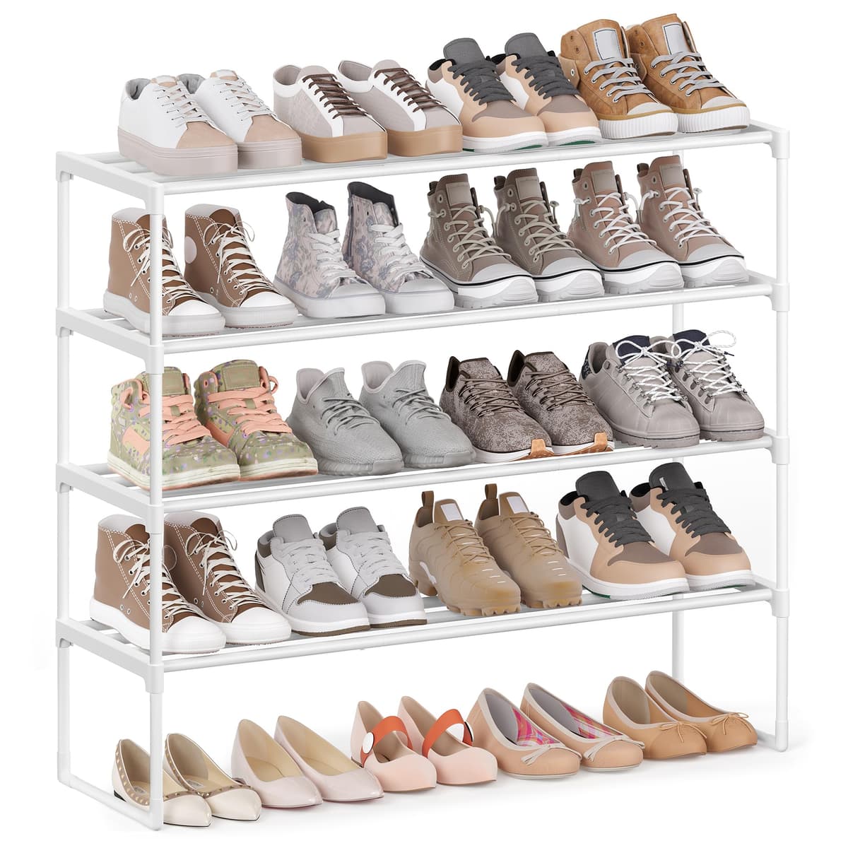 SONGMICS 3-Tier Shoe Rack, Shoe Storage Organiser, Metal Storage Rack, Upright or Upside Down, Fits 16 to 20 Pairs, Stackable, for Hallway, 30 x 92 x 55 cm, Black LSA303B02 — view 11
