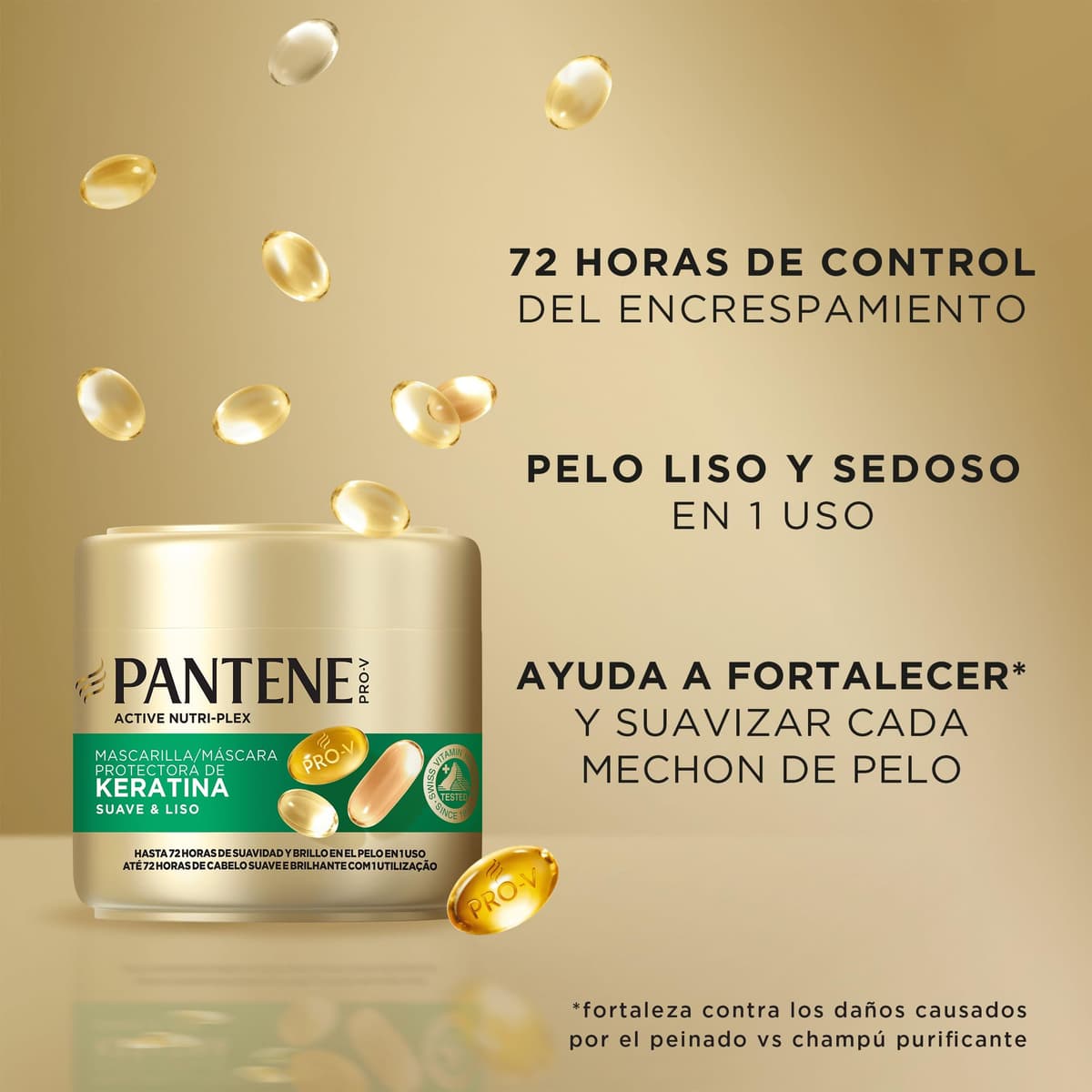 Pantene Pro-V Suave Y Liso Mascarilla Protectora De Keratina 3X300ml Para Pelo Encrespado Y Seco. Hasta 72H De Pelo Suave Y Brillante En Un Solo Uso — view 4