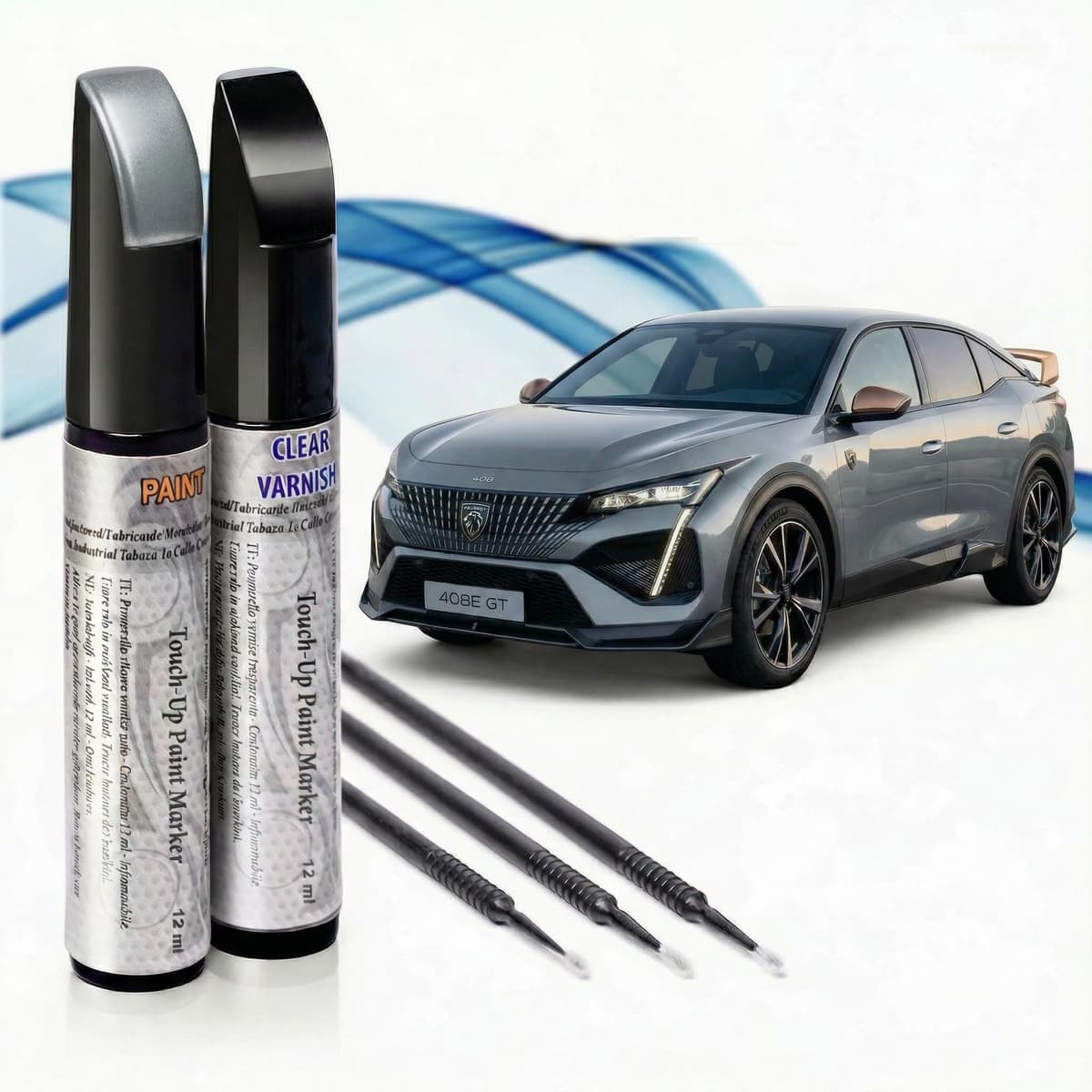 Reparador de Arañazos para Coche, Lápiz de Retoque para Automóvil, Bolígrafo Reparaarañazos, Rotulador de Reparación, 2 Piezas de Pintura de Retoque Peugeot con Base + Laca. (EKU AZUL TINTA NACARADO) — view 4