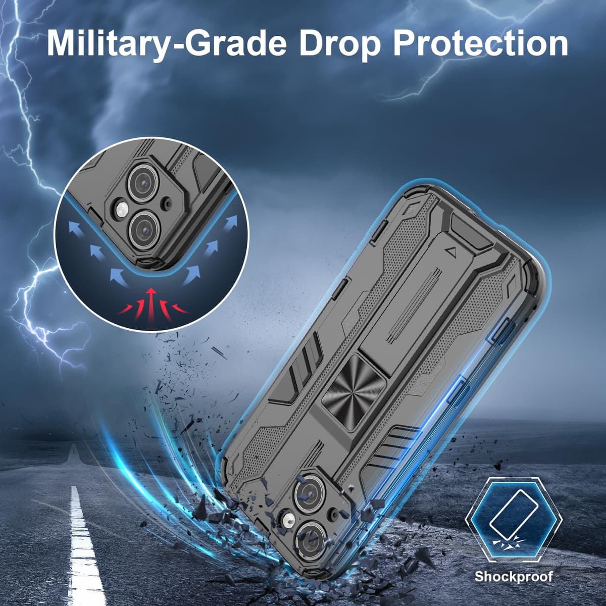 Funda para CMF Phone 2 Pro, Carcasa Antigolpes con Soporte anular metálico, Case Protectora de Grado Militar, Negro — view 1728