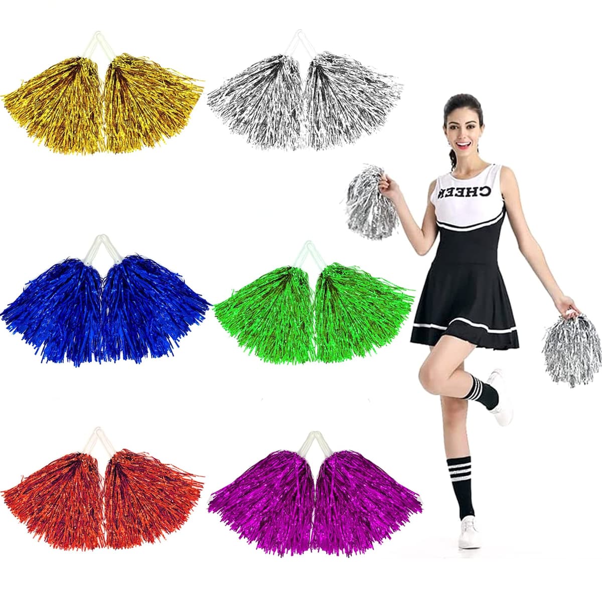 Cheerleader Pom Poms 12 Piece 6 Colours Pompoms Cheerleading Pom Poms Cheerleader Accessories For Kids Aerobics Dance Pom Pom Sports Team Spirit Cheer Costume Night Party
