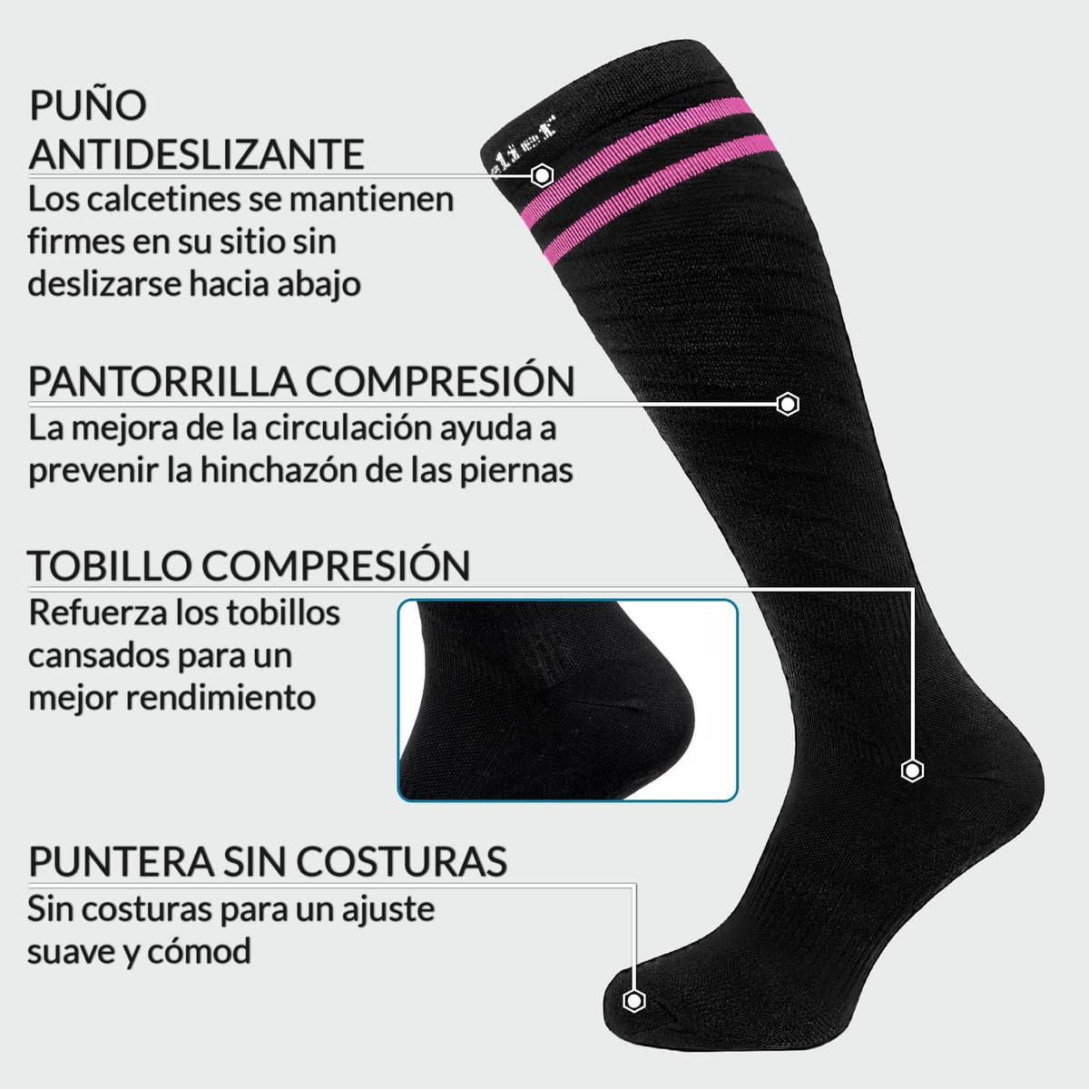 360 Relief Medias de Compresión Mujer y Hombre - 1 Par Calcetines de Compresión para Deportes, Correr, Volar, Viaje, Trabajo, Footing - S/M Beis con Bolsa de Malla — view 50