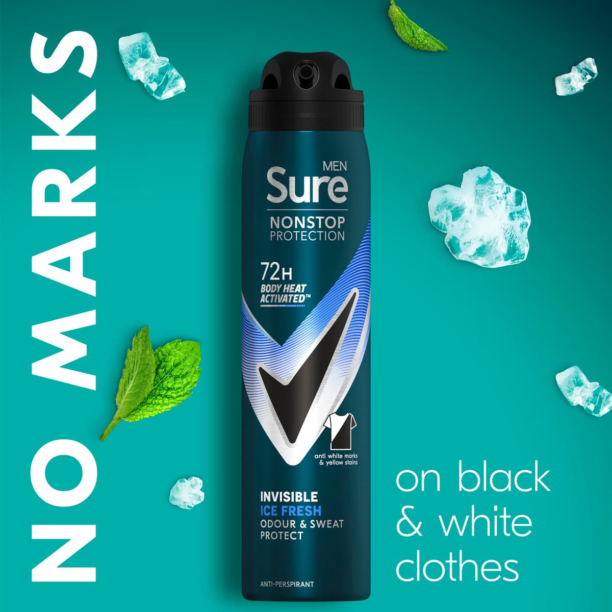 Sure Men Nonstop Protection Invisible Ice Fresh Deodorant Body Spray Antiperspirant with body heat activated technology for 72 hour odour and sweat protection 250 ml — view 3
