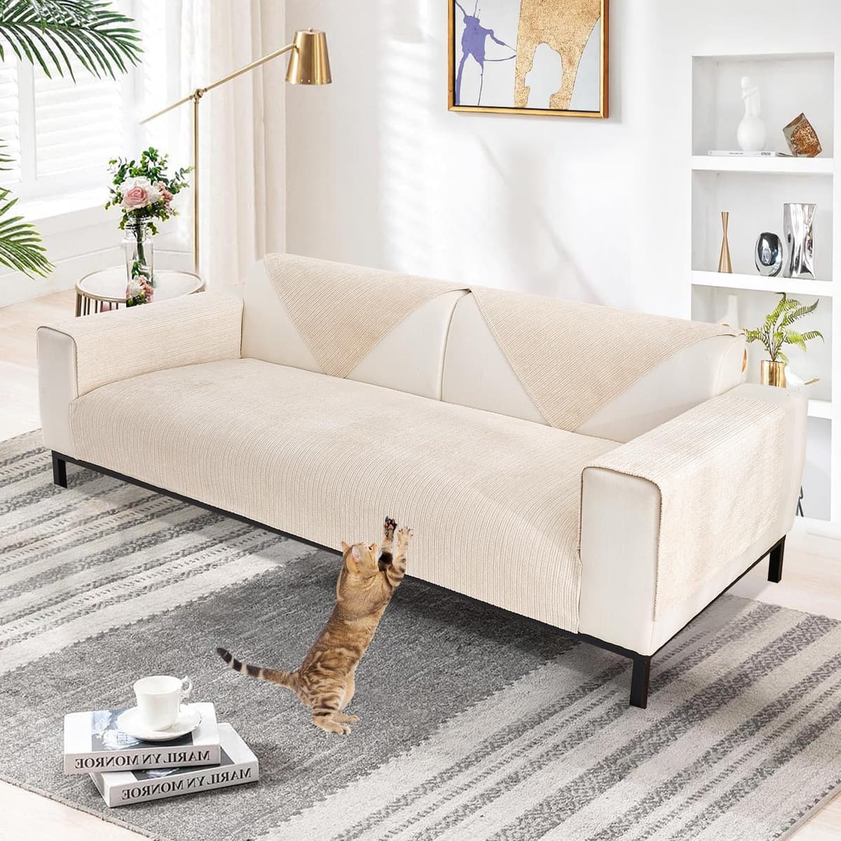 SHANNA Chenilla Suave Funda Sofa Chaise Long 1 2 3 4 Plazas Protector Cubre Sofa, Nuevas Antideslizantes Universales Fundas de Sofá con Textura Gruesa Sólida para Sala de Estar (Blanco, 90 * 120cm)