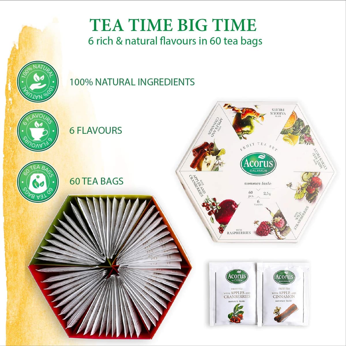 ACORUS - Juego de Te Caja Regalo Summer, Surtido de Te de Frutas Naturales, Té Cesta Regalo Mujer y Hombre, Seleccion de Tes para Regalo, 60 bolsitas — view 2