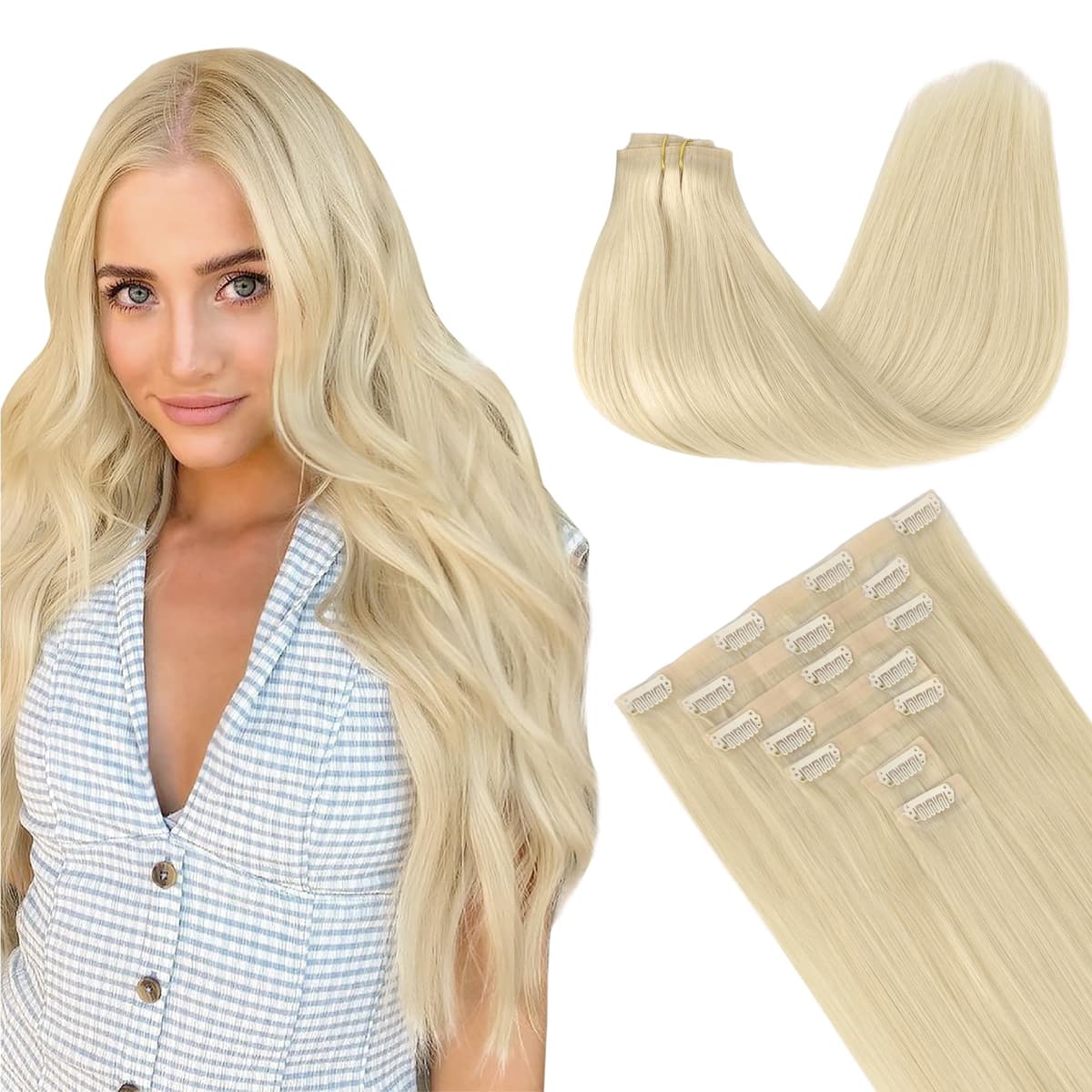 GOO GOO Clip in Hair Extensions Human Hair, 18inch 150g 9Pcs, #2 Dark Brown, Hair extensions for women, Human Hair Extensions Clip in — view 67