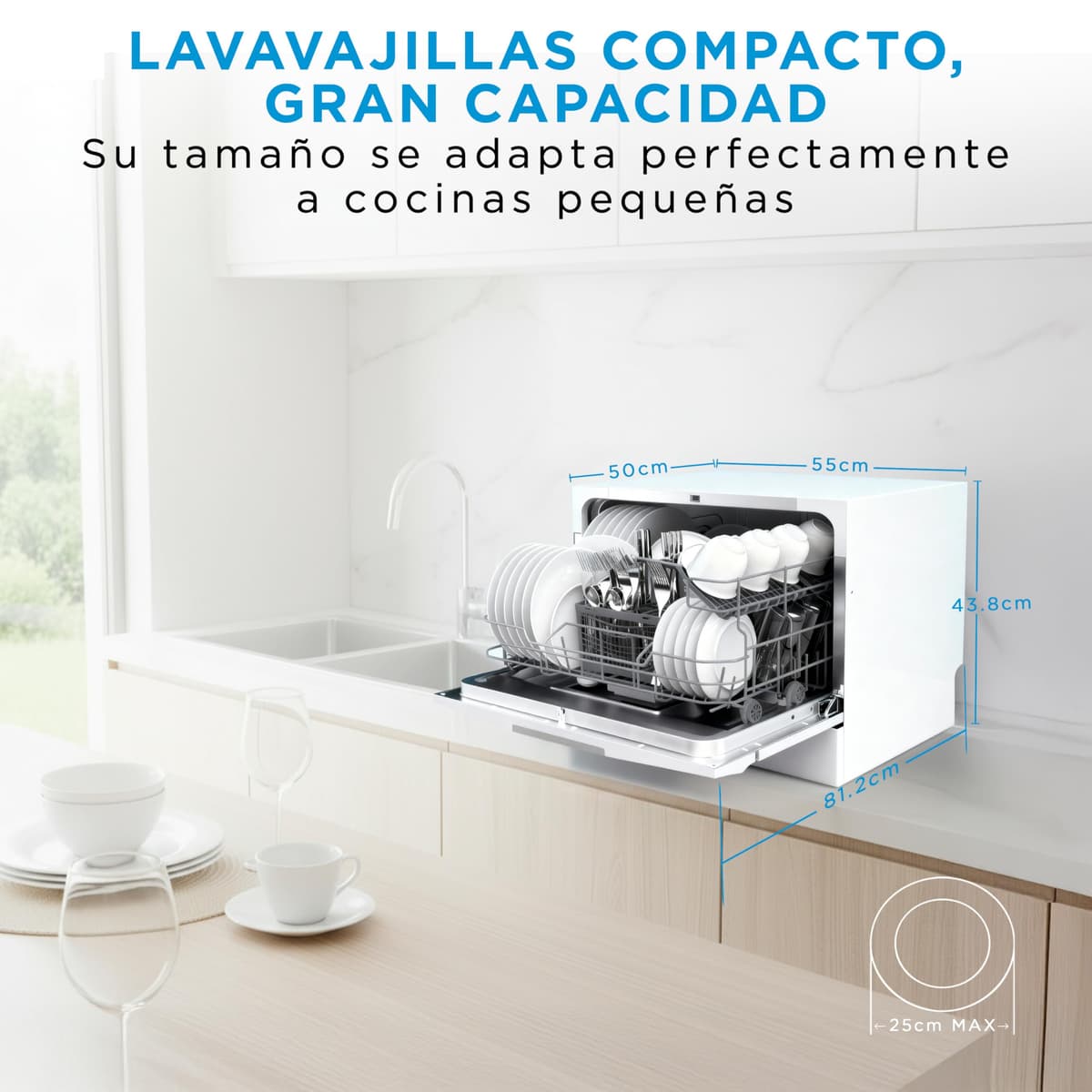 Midea Lavavajillas Pequeño Blanco 55 cm para 6 servicios - Lavavajilla Compacto y Portatil sin Instalación - Lavaplatos con Programa Eco Ahorro, Filtro Antibacterias y Programación Horaria — view 2