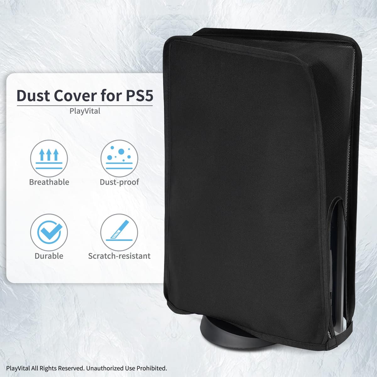 PlayVital Nylon Mesh Dust Cover for ps5, Soft Neat Lining Dust Guard for ps5 Console, Anti Scratch Breathable Cover Sleeve for ps5 Console Digital Edition & Disc Edition - Black — view 3