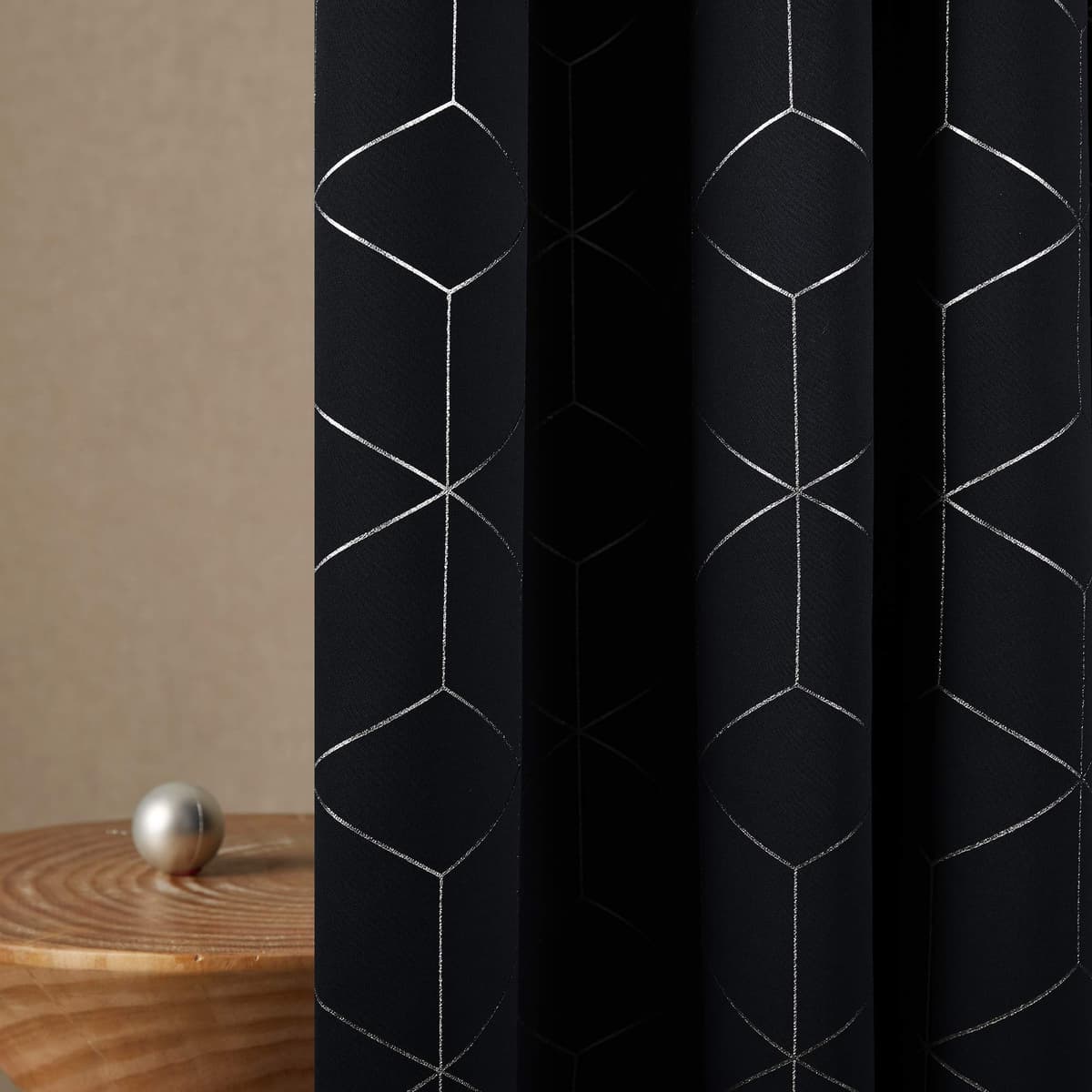 Deconovo Eyelet Blackout Curtains 72 Inch Drop, Diamond Foil Printed Thermal Insulated Curtains for Living Room Boys Bedroom, 46 x 72 Inch(Width x Length), Black, One Pair — view 3