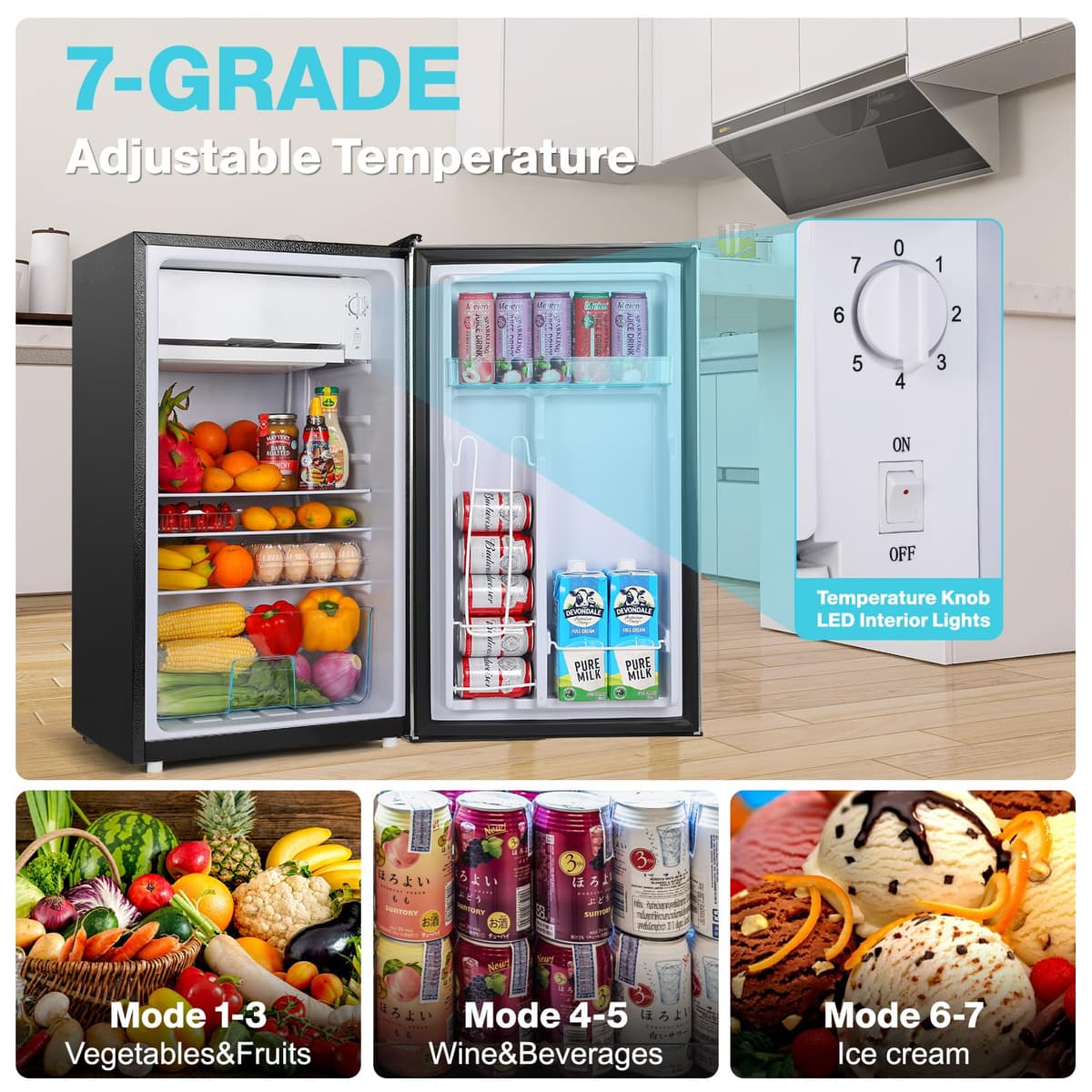YASHE 92L Mini Fridge with Freezer, Single Door Compact Refrigerator, Small Fridge with Adjustable Thermostat, Large Capacity, Reversible Door, Mini Refrigerator for Bedrooms, Offices, Dorms — view 2