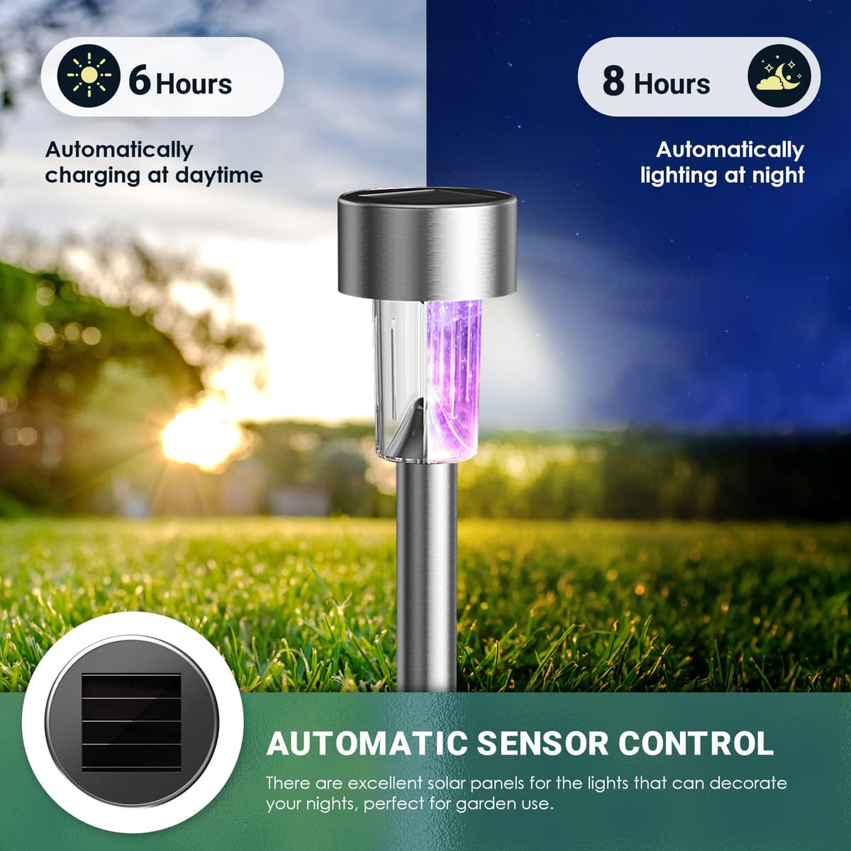 GIGALUMI Solar Lights Outdoor Garden Waterproof,12 Pack,Stainless Steel LED Solar Garden Lights for Patio, Lawn, Yard and Landscape Decor, Color Changed — view 3
