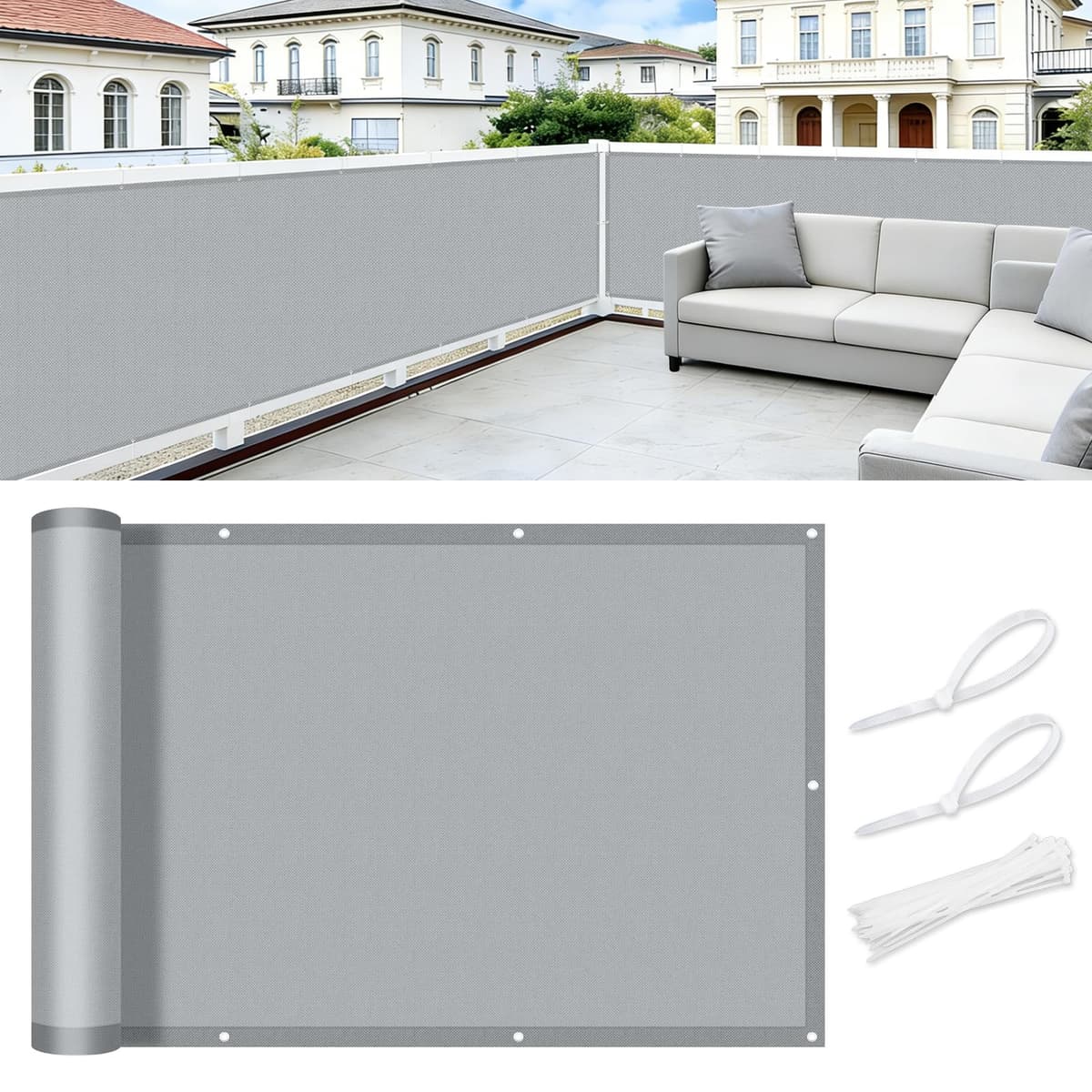 Cool Area Pantalla Privacidad para Balcón 100x800 cm Impermeable Malla de Ocultacion Protección Opaca para Jardín Exterior Terraza,Protección UV,Resistente al Viento,con Ataduras de Cables,Grey