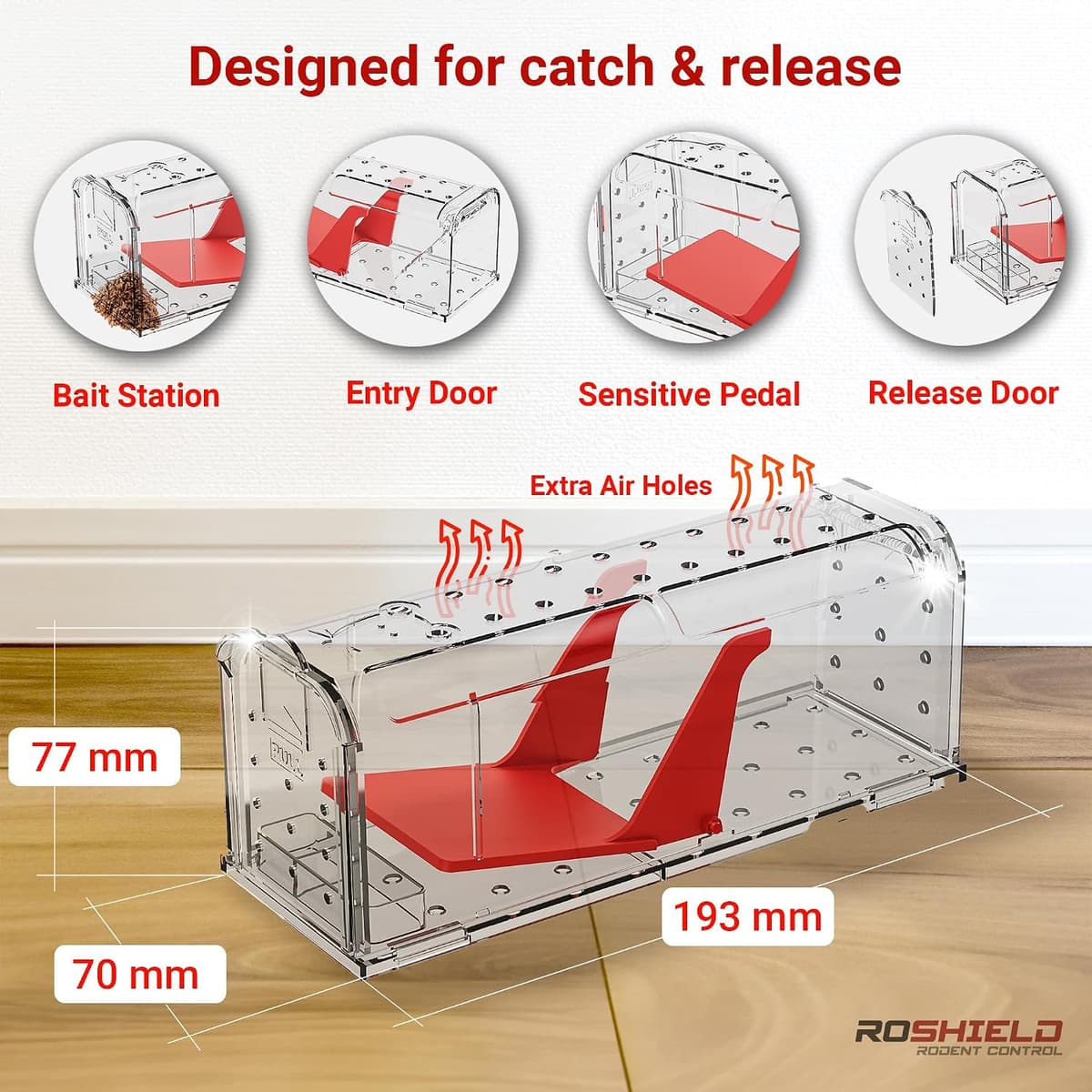 ROSHIELD 2 X Humane MOUSE Traps for Indoors and Outdoors, Duty Pest Trap for Catch Alive. Pets and Children Friendly. Reusable Rodent Mice Trap. Quick, Effective and Highly Sensitive Catcher